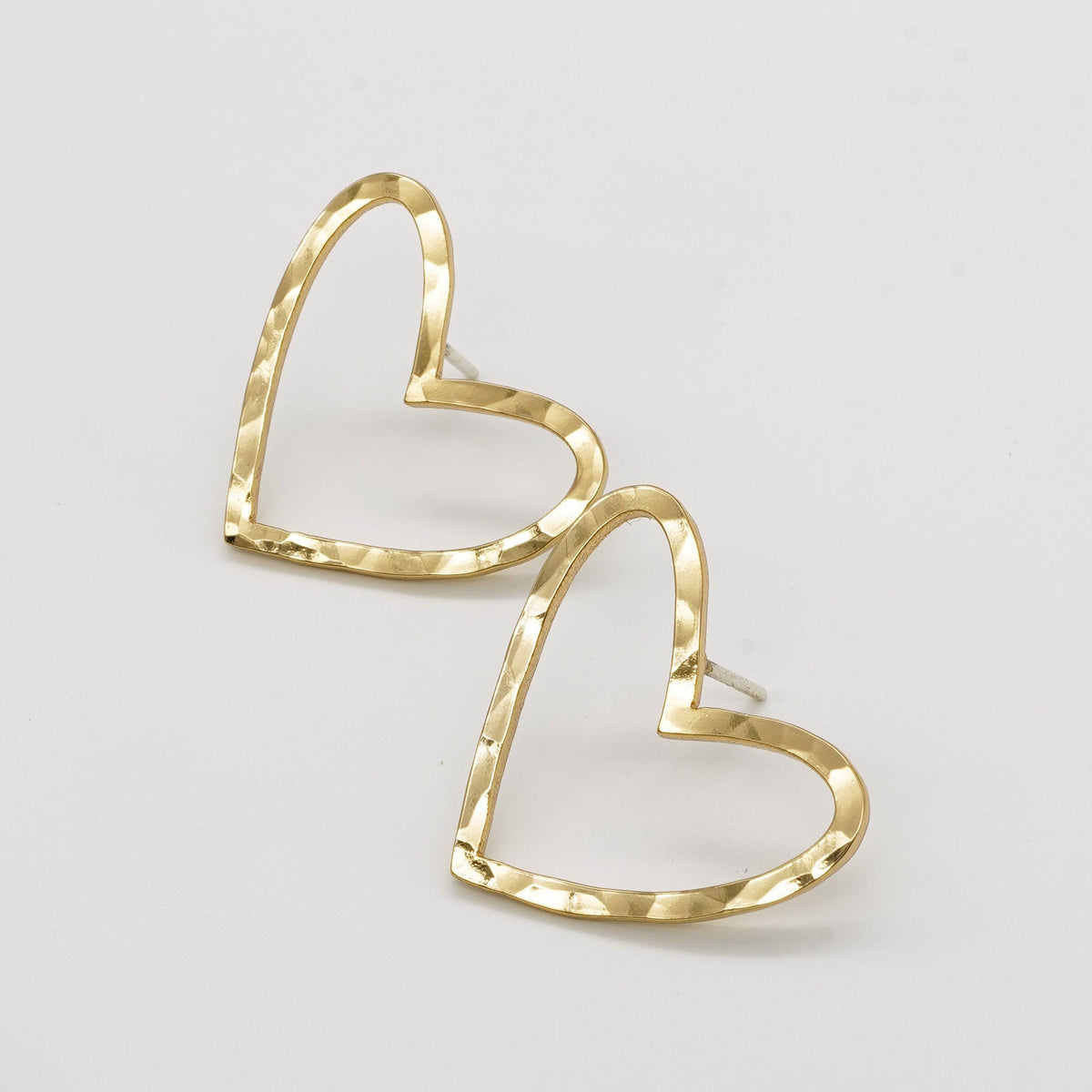 24K Gold Hammered Heart Studs