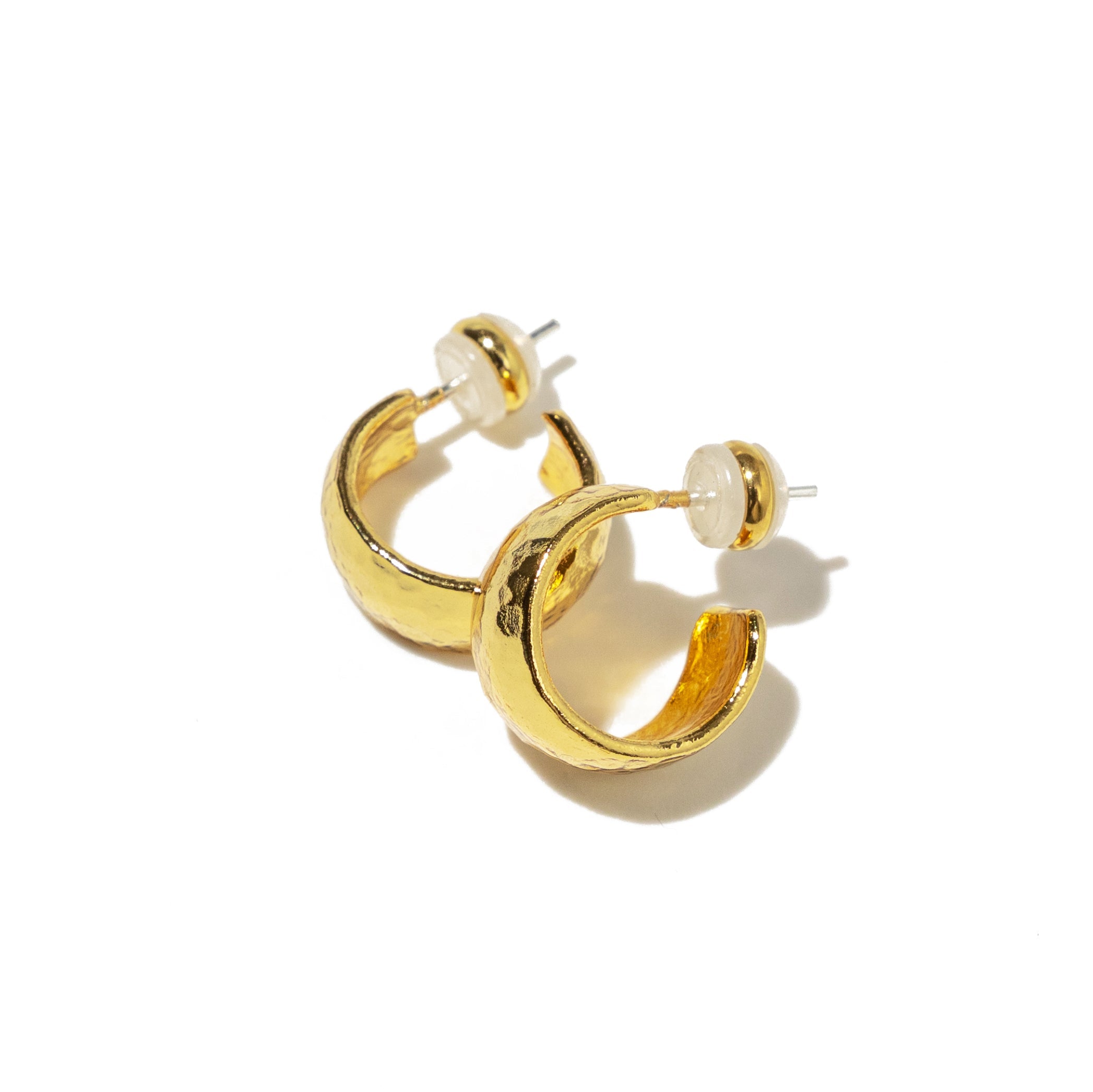 24K Gold Mini Hammered Hoops