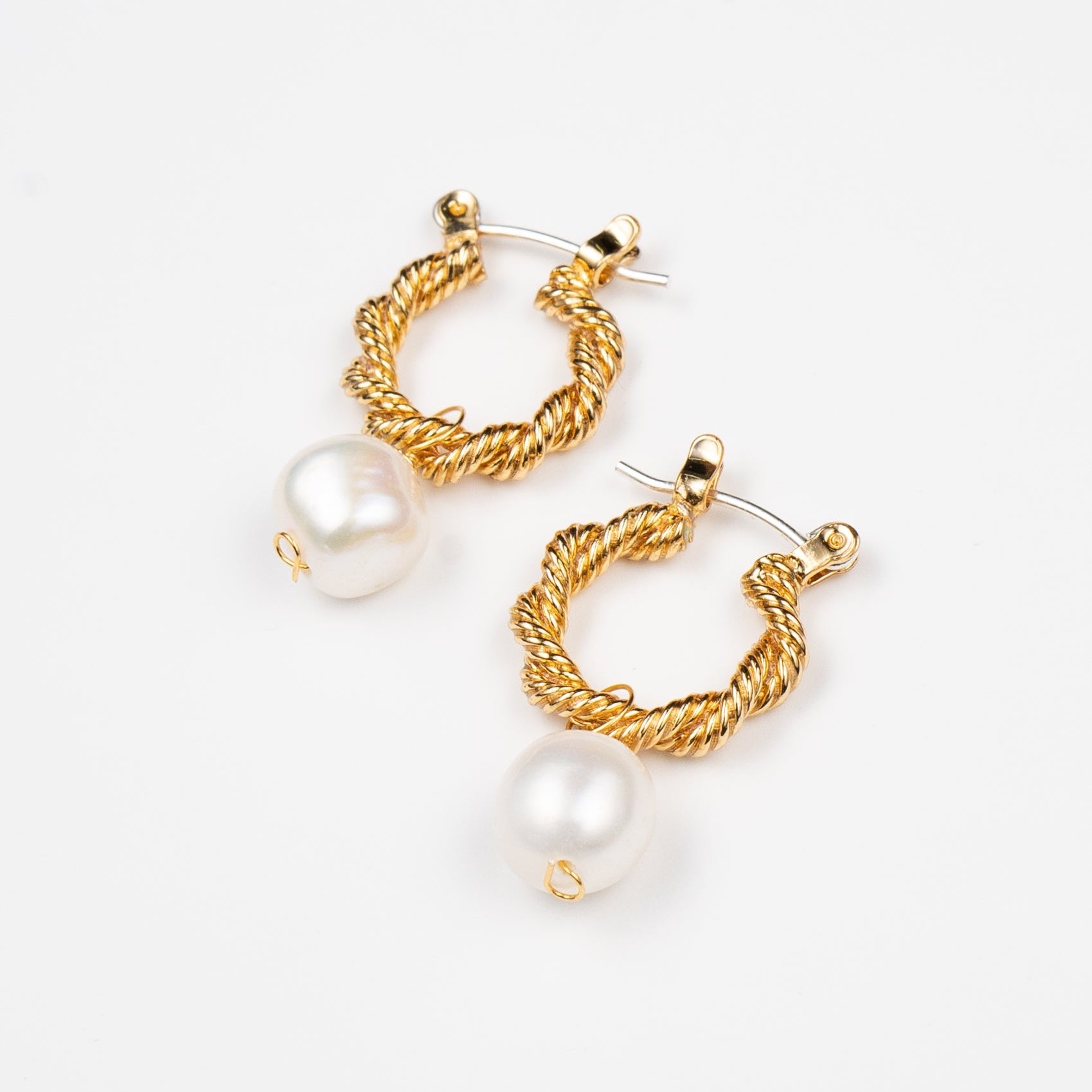 24K Gold Twisted Pearl Hoops