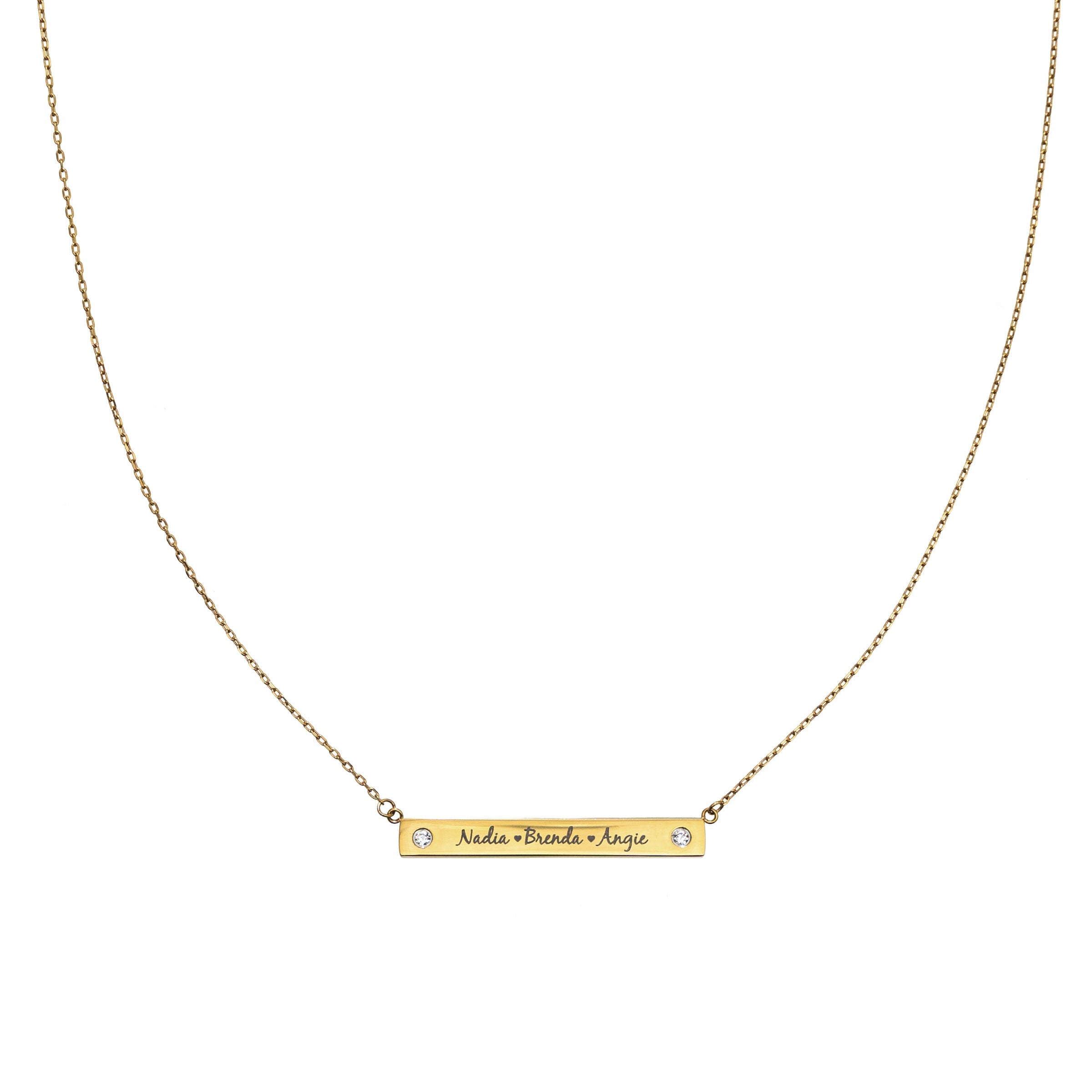 Waterproof Gold Diamond Bar Necklace (Get it engraved!)