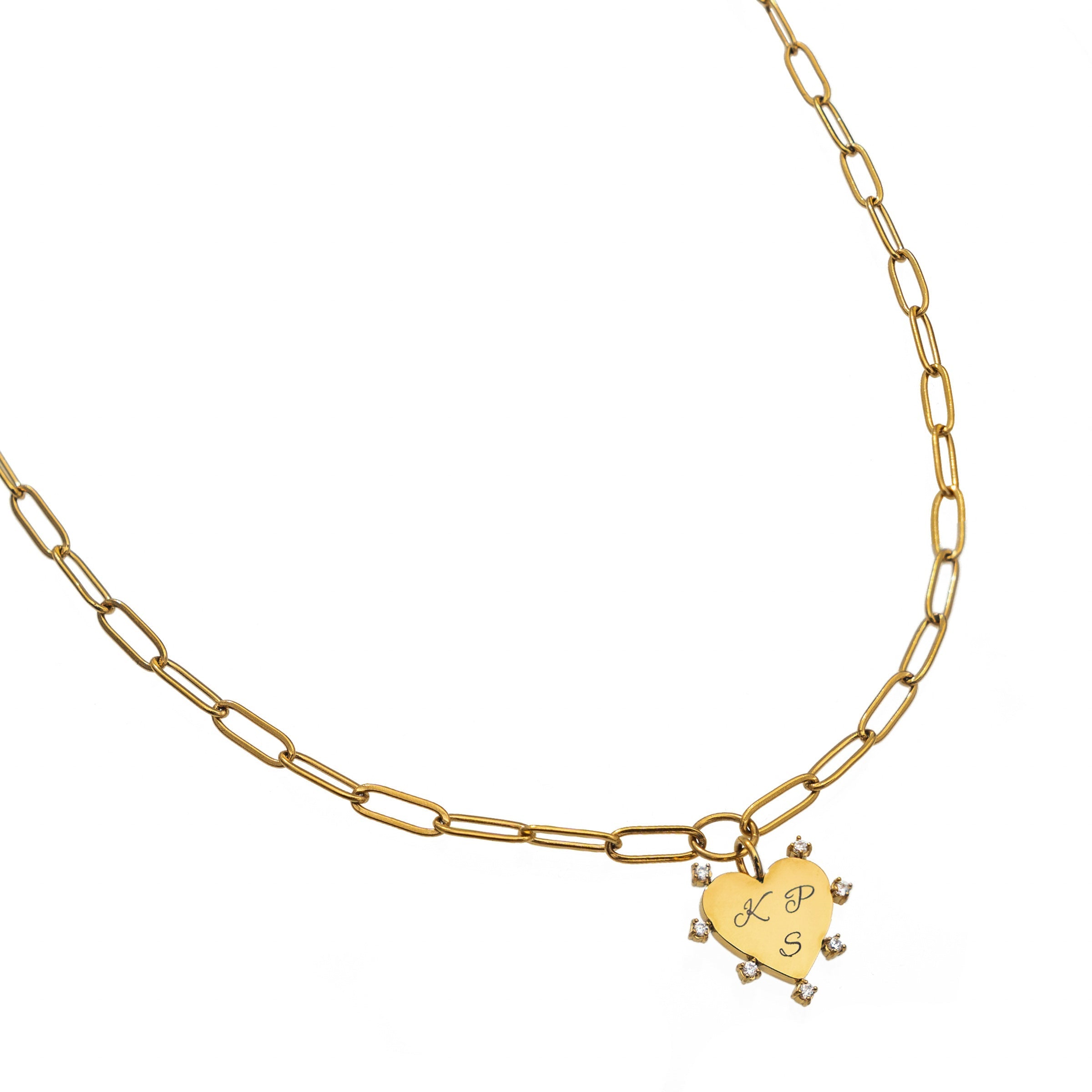 Waterproof Gold Paperclip Heart Necklace (Get it engraved!)