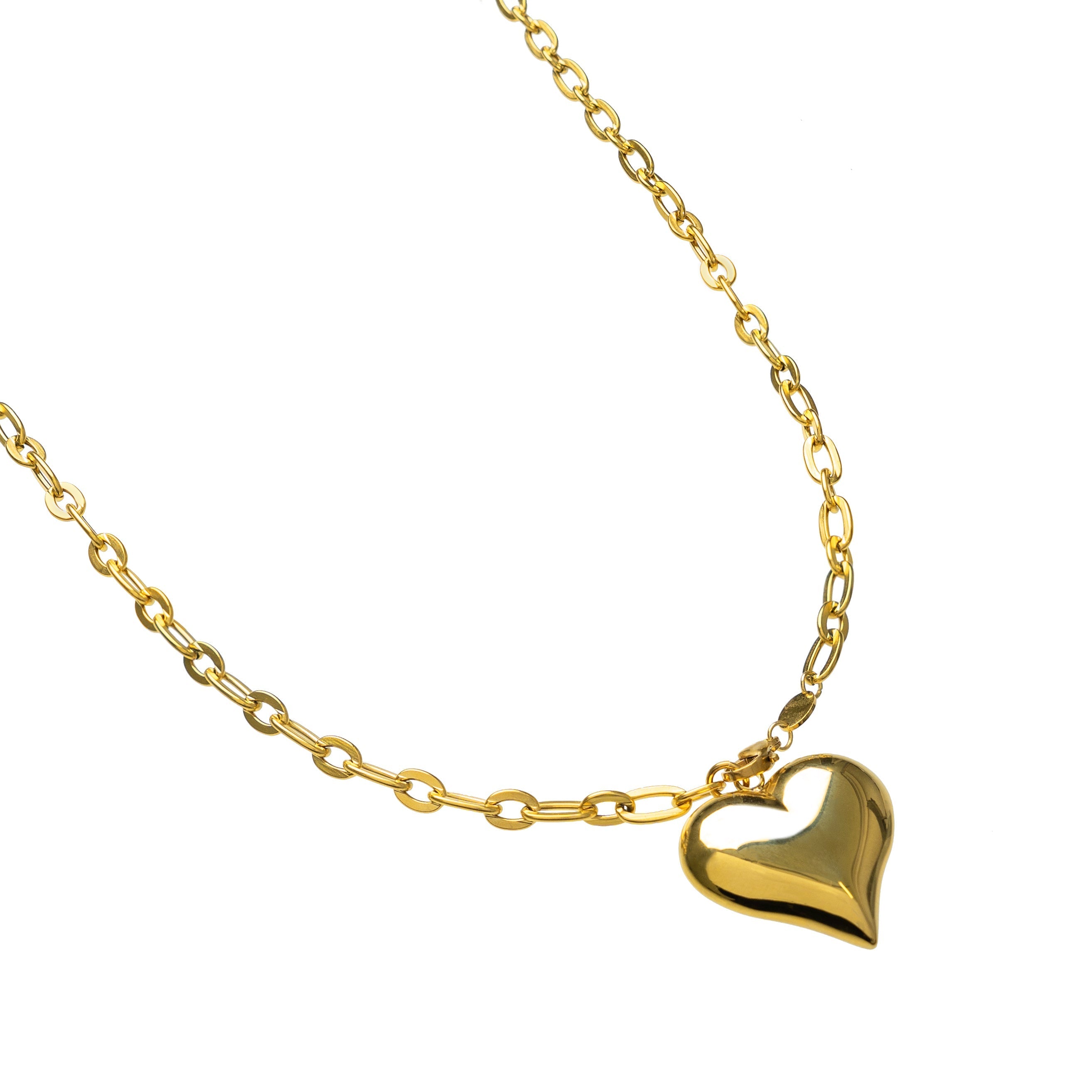 Waterproof Gold Statement Adjustable PUFFY Heart Necklace
