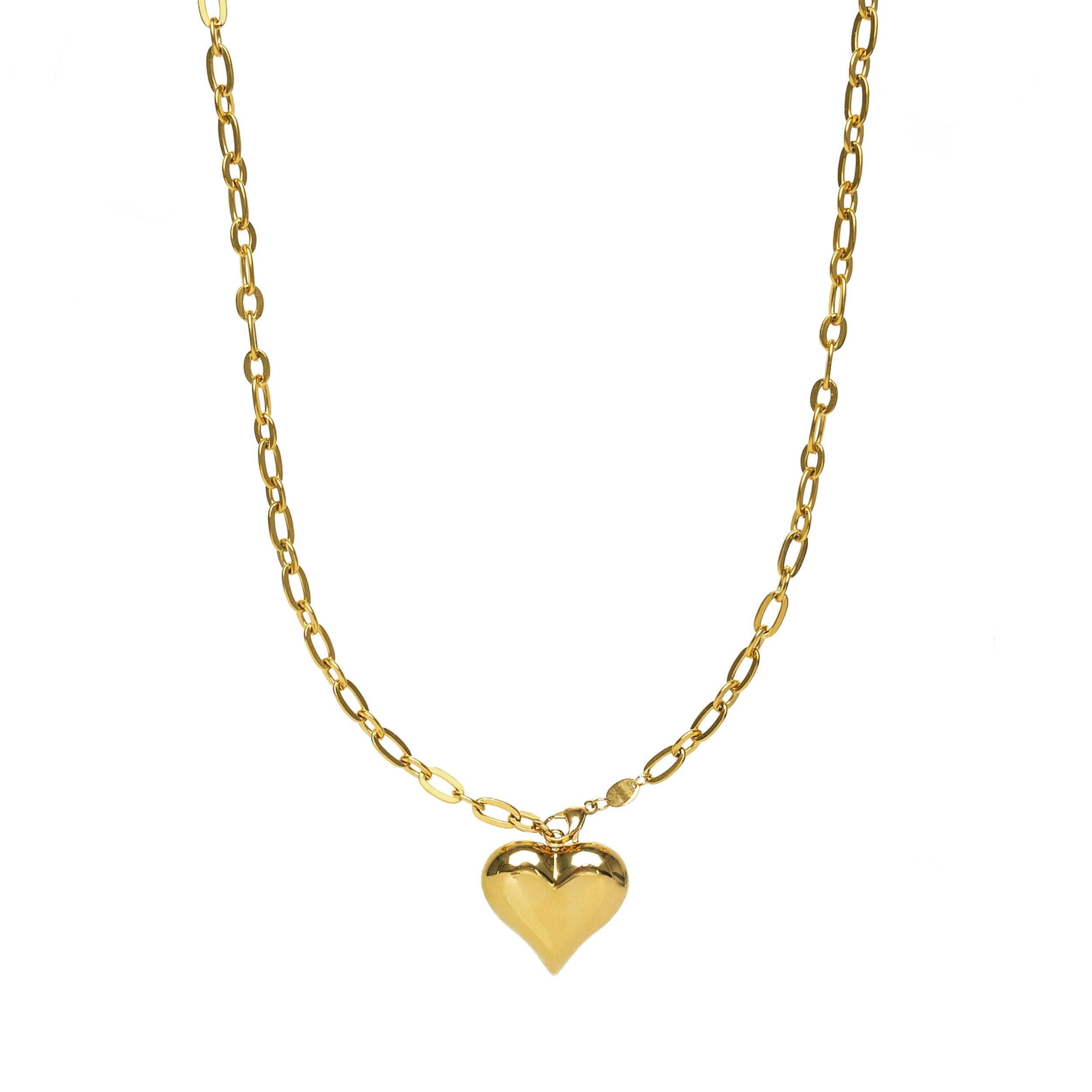 Waterproof Gold Statement Adjustable PUFFY Heart Necklace