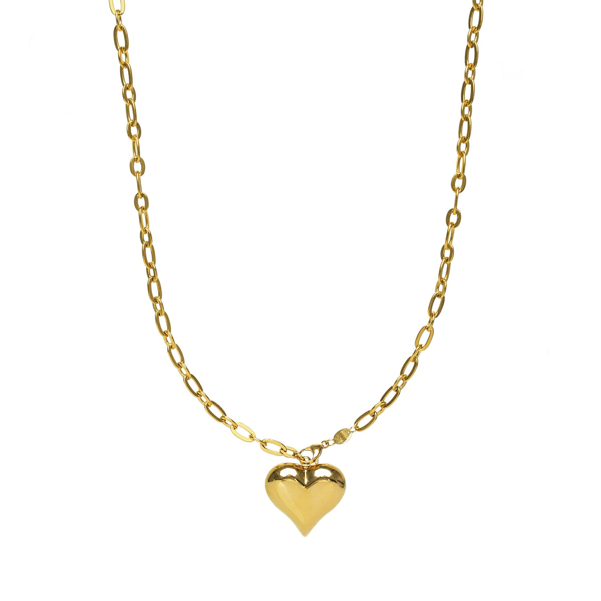 Waterproof Gold Statement Adjustable PUFFY Heart Necklace