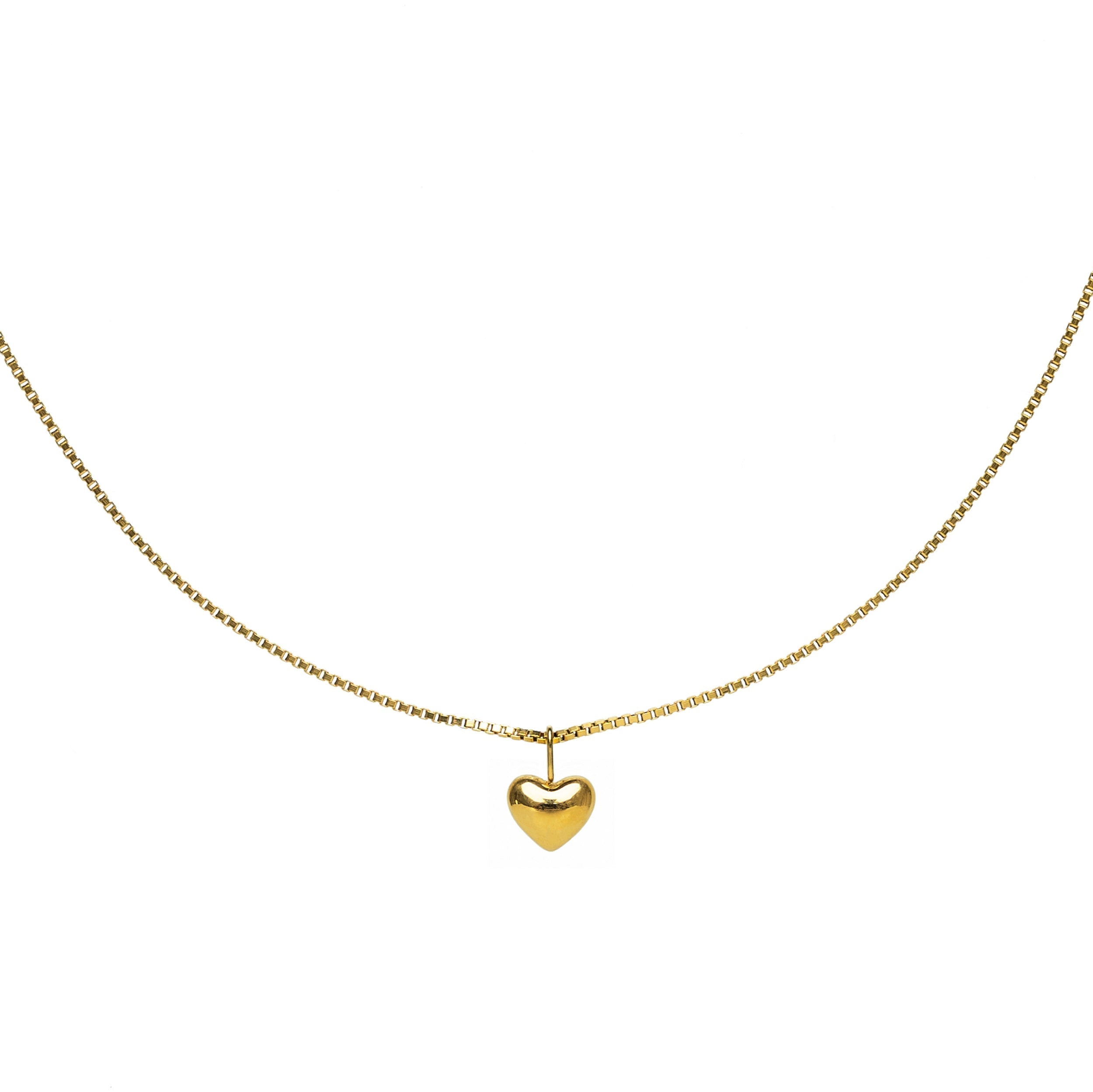 Waterproof Dainty Gold puffy Heart Necklace