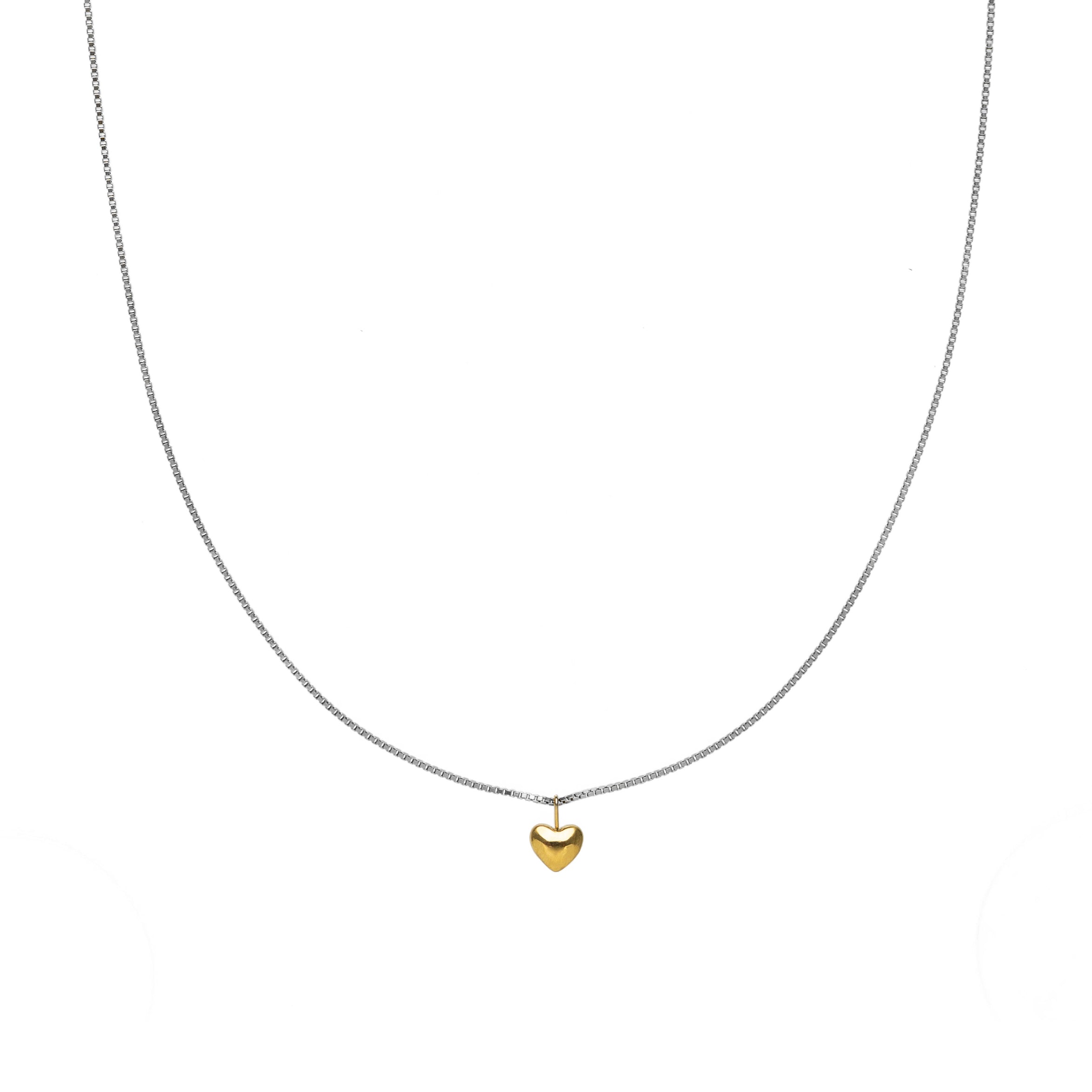 Waterproof Dainty Two-Tone Puffy Heart Necklace