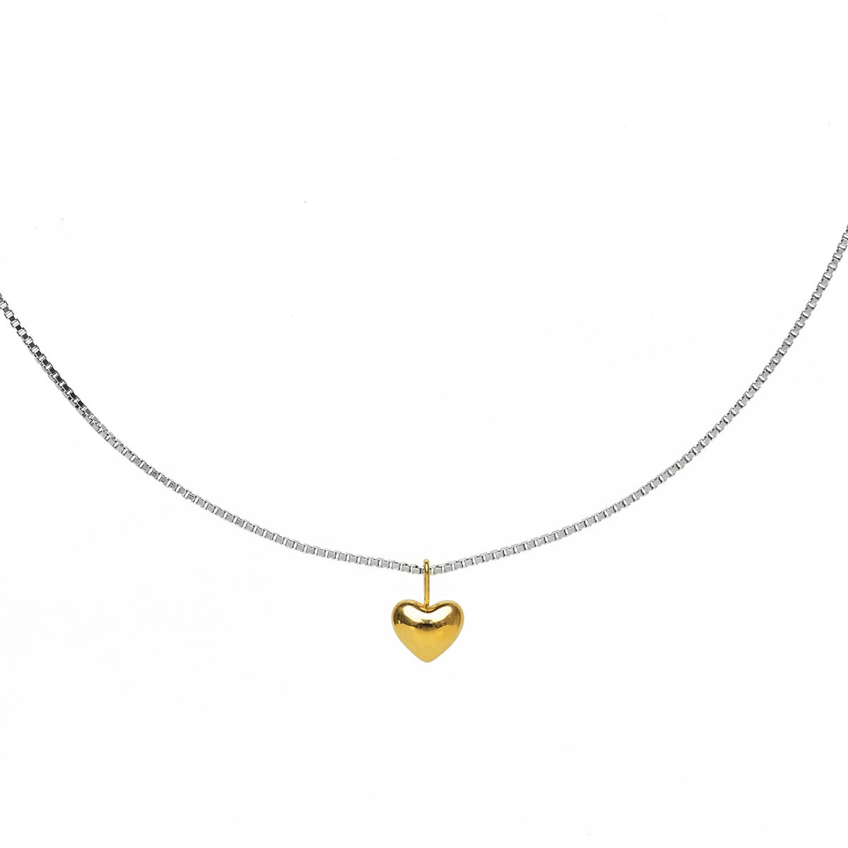 Waterproof Dainty Two-Tone Puffy Heart Necklace