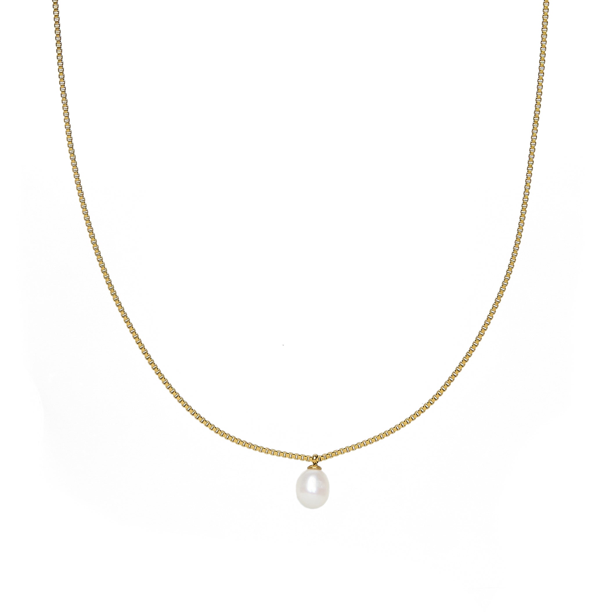 Waterproof Gold Box Chain Pearl Pendant Necklace