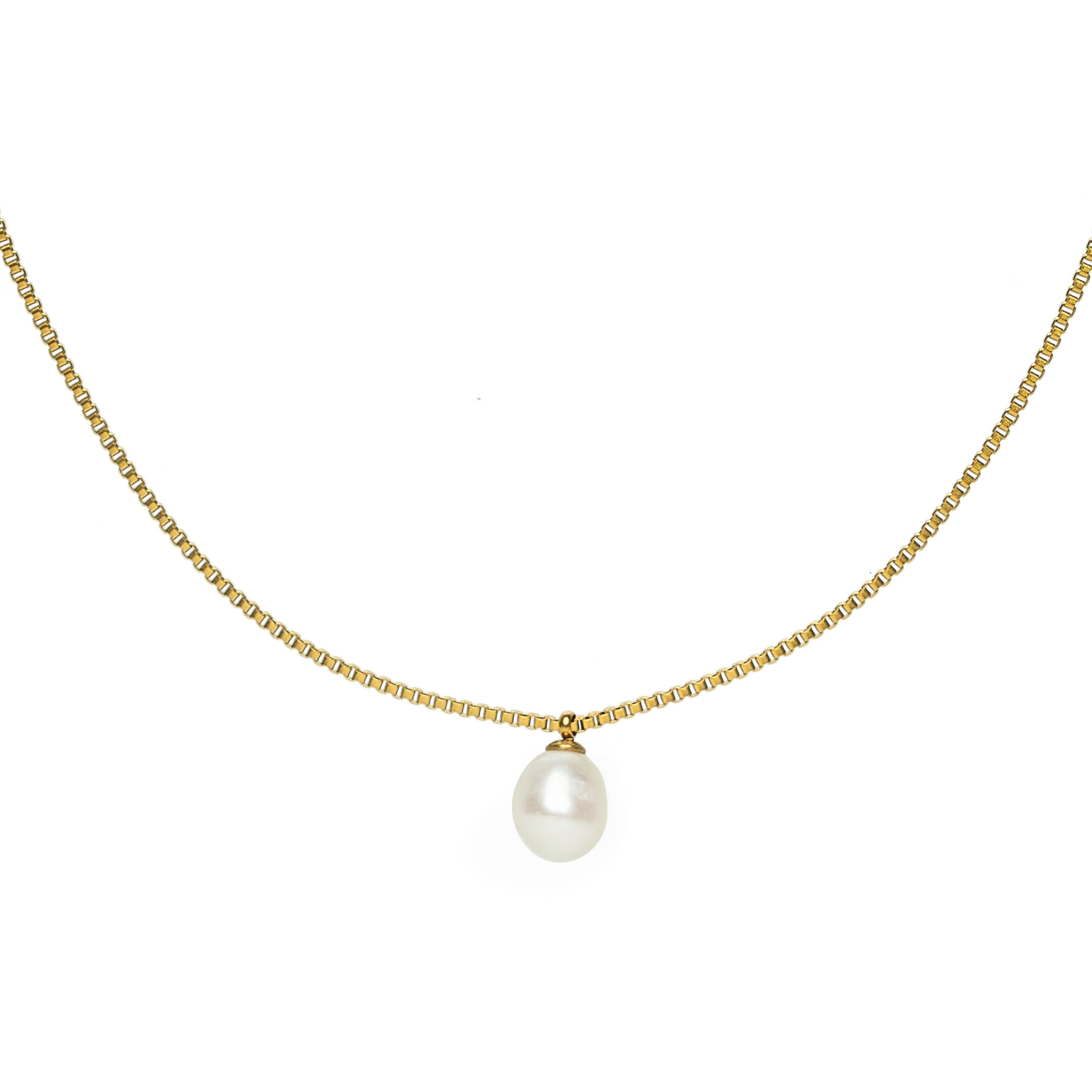 Waterproof Gold Box Chain Pearl Pendant Necklace