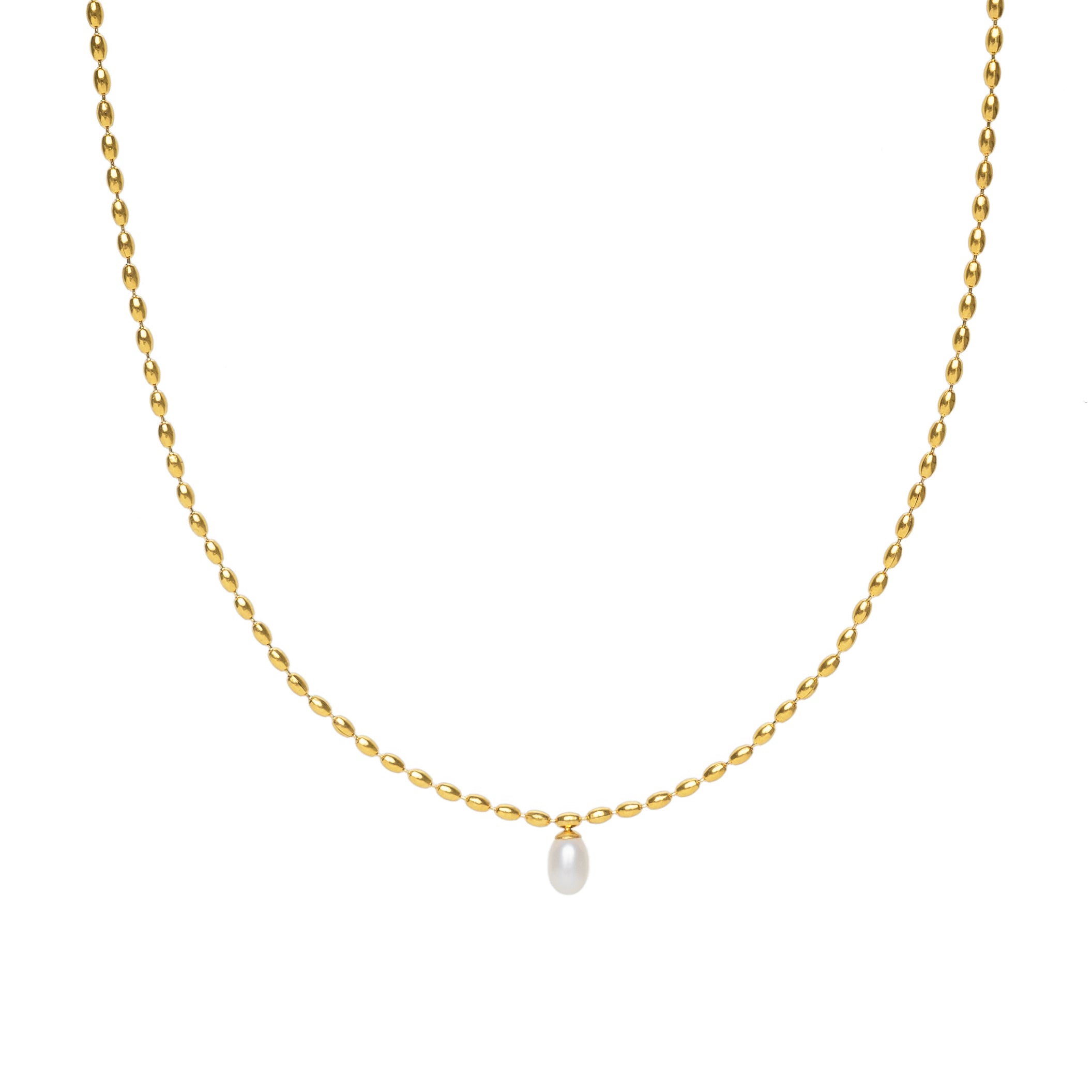 Waterproof Gold Scalloped Pearl Pendant Necklace