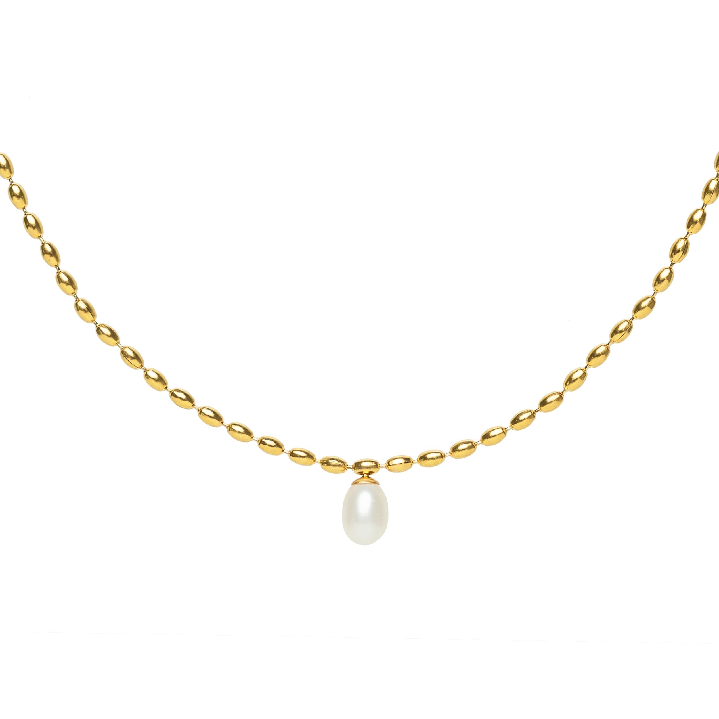 Waterproof Gold Scalloped Pearl Pendant Necklace