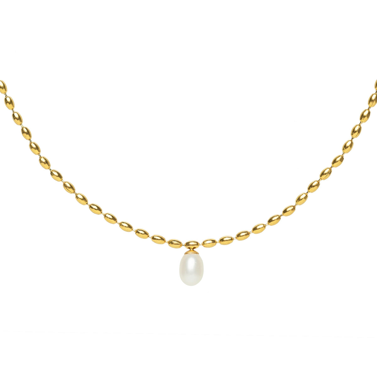 Waterproof Gold Scalloped Pearl Pendant Necklace