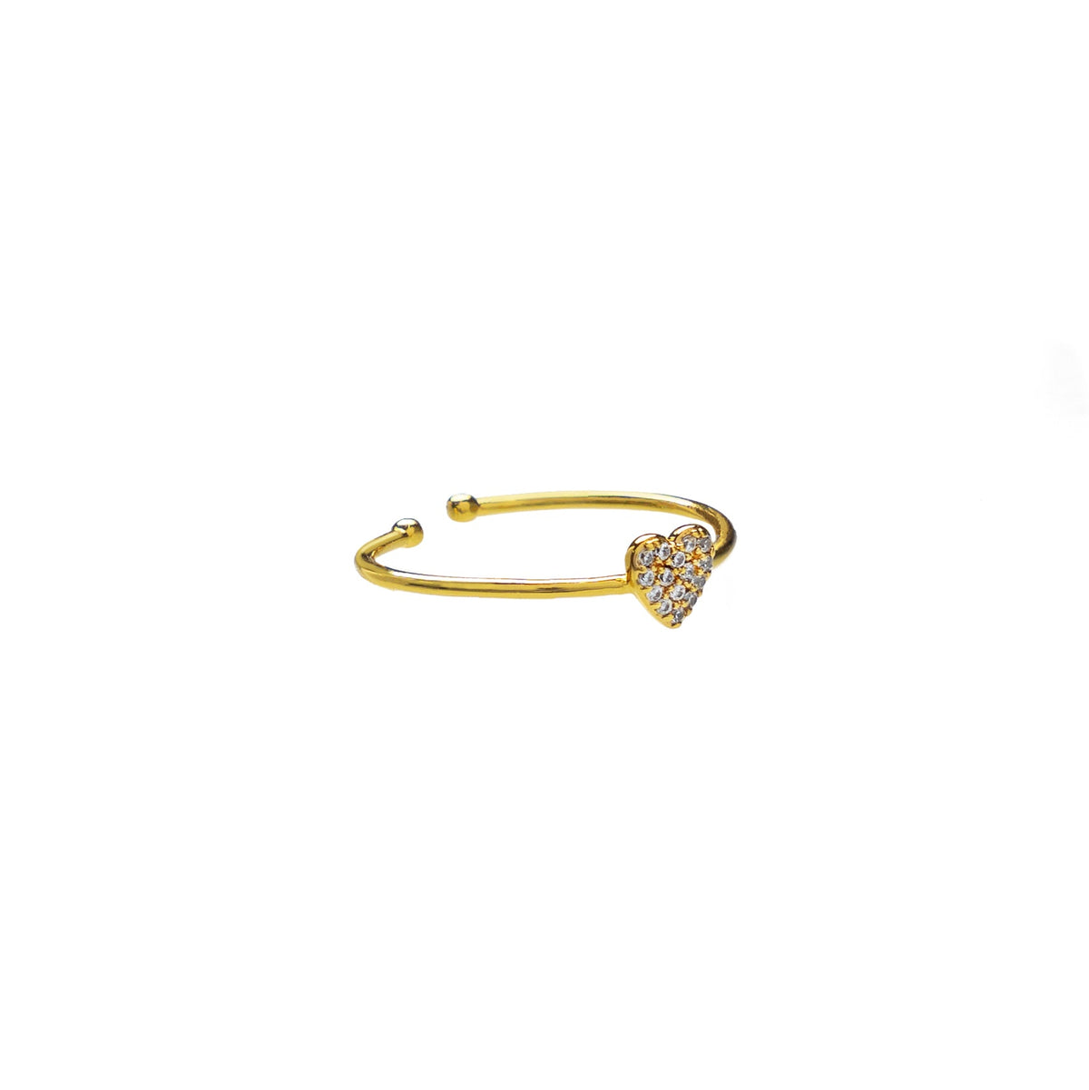 18K Gold Adjustable Dainty Tennis Heart Ring
