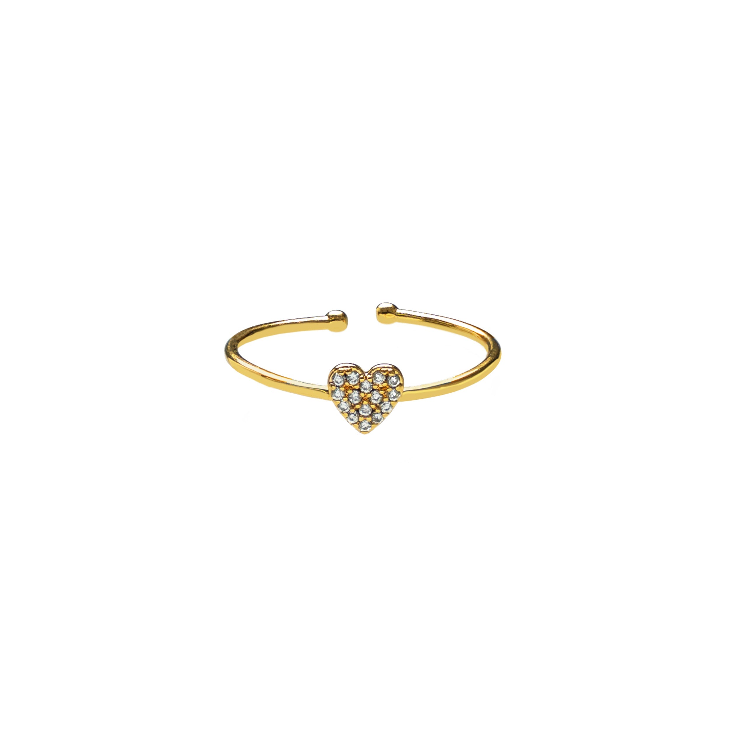 18K Gold Adjustable Dainty Tennis Heart Ring