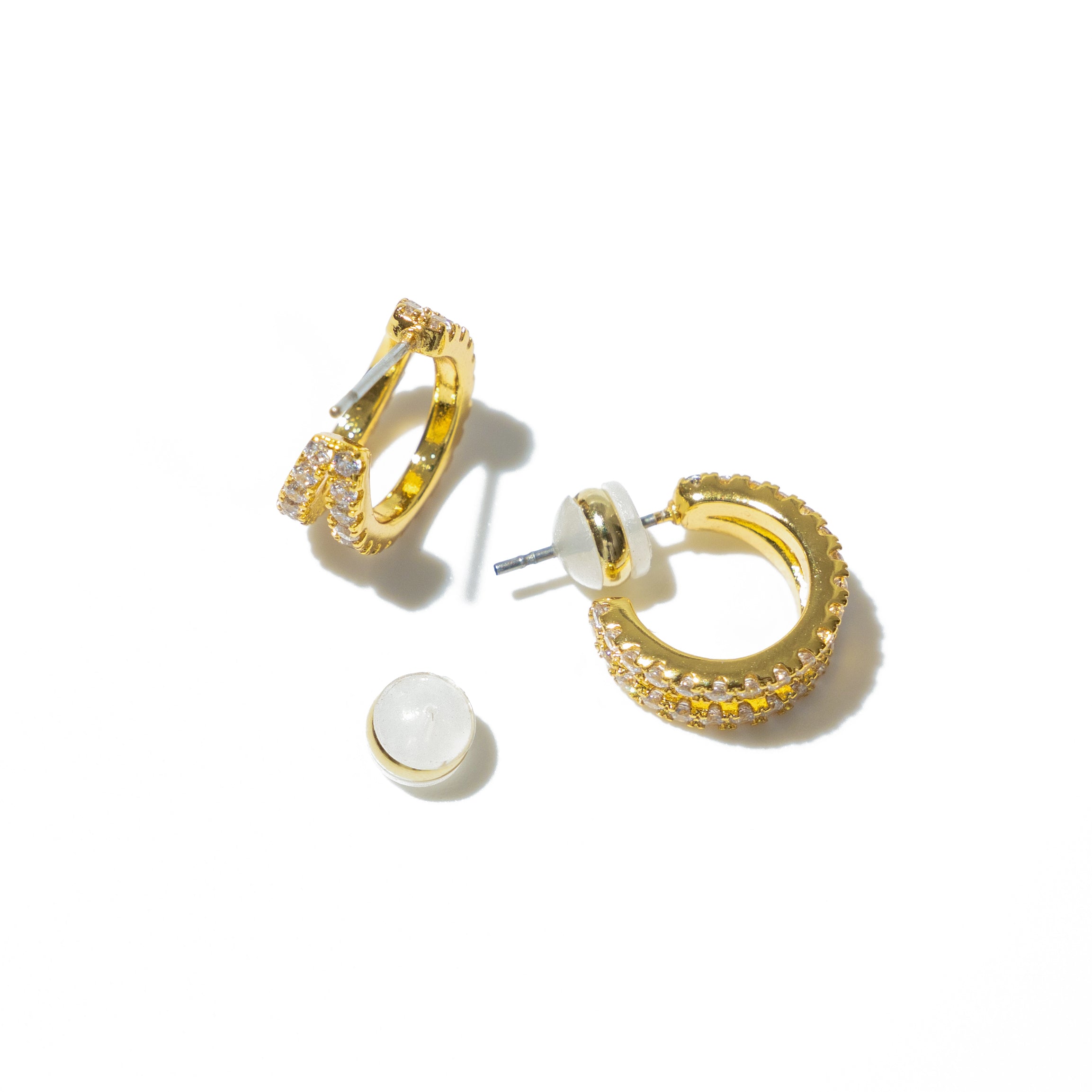 18k Gold Pave Shine Double Hoops