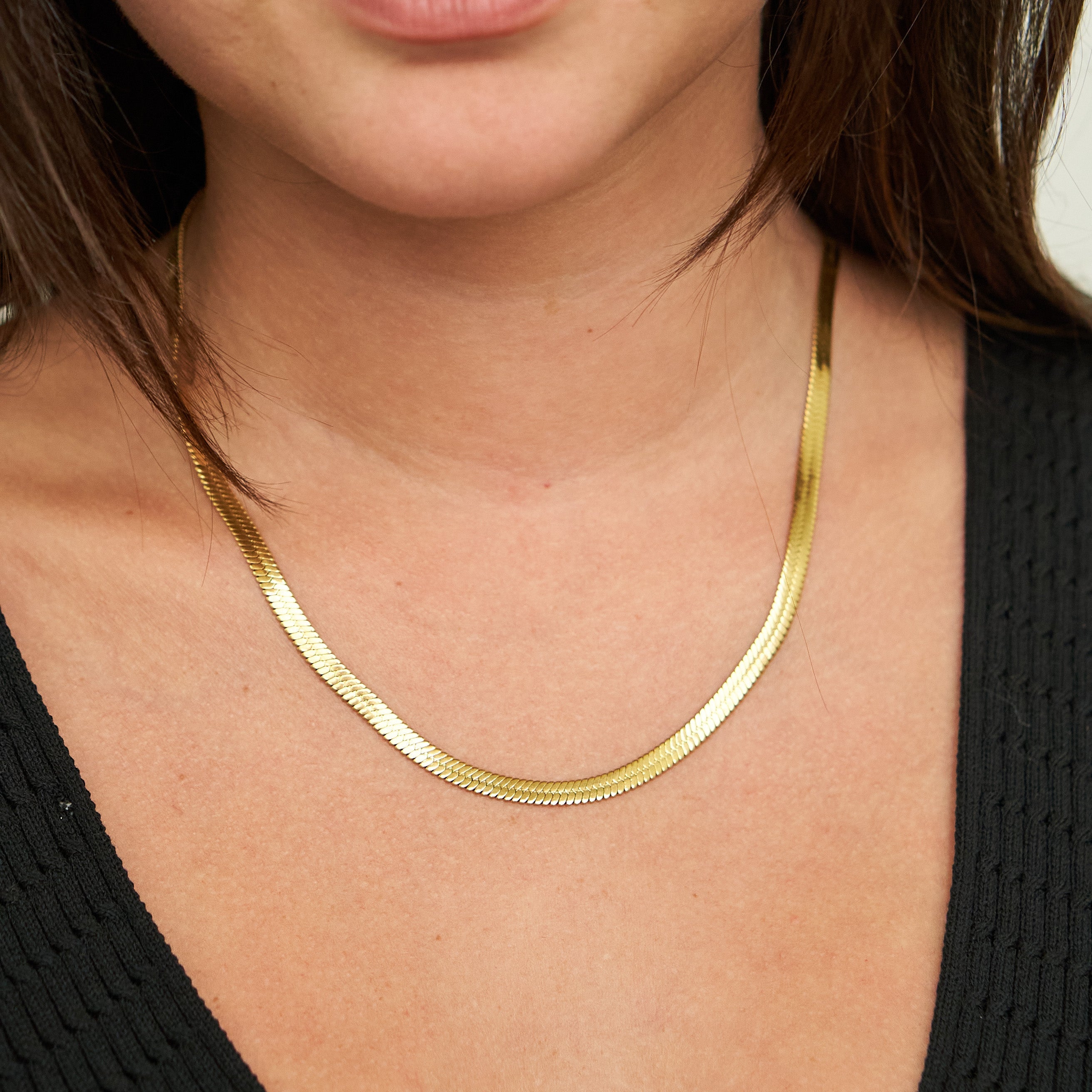 Waterproof Gold Herringbone Necklace