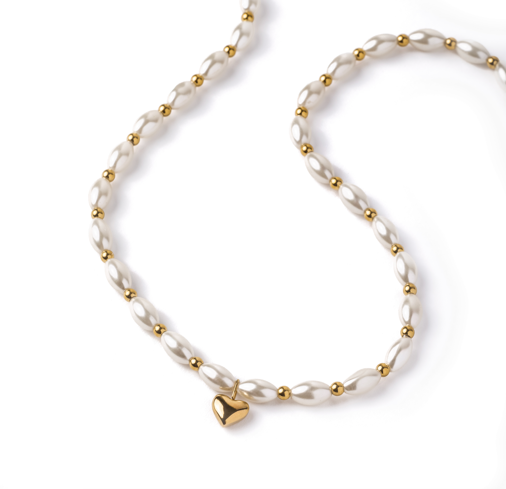 Waterproof White Shell Necklace with Puffy Heart
