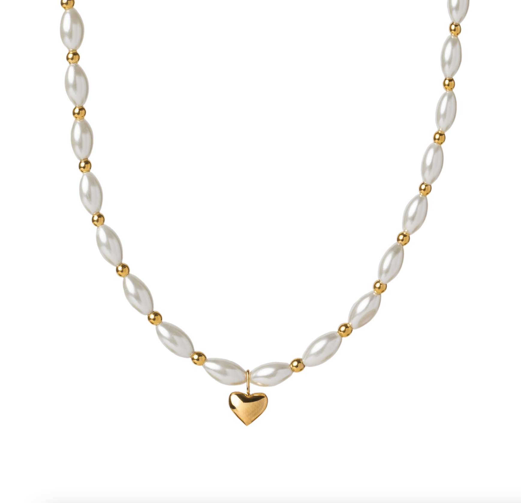Waterproof White Shell Puffy Heart Necklace