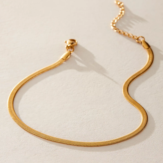 Waterproof Gold Herringbone Anklet