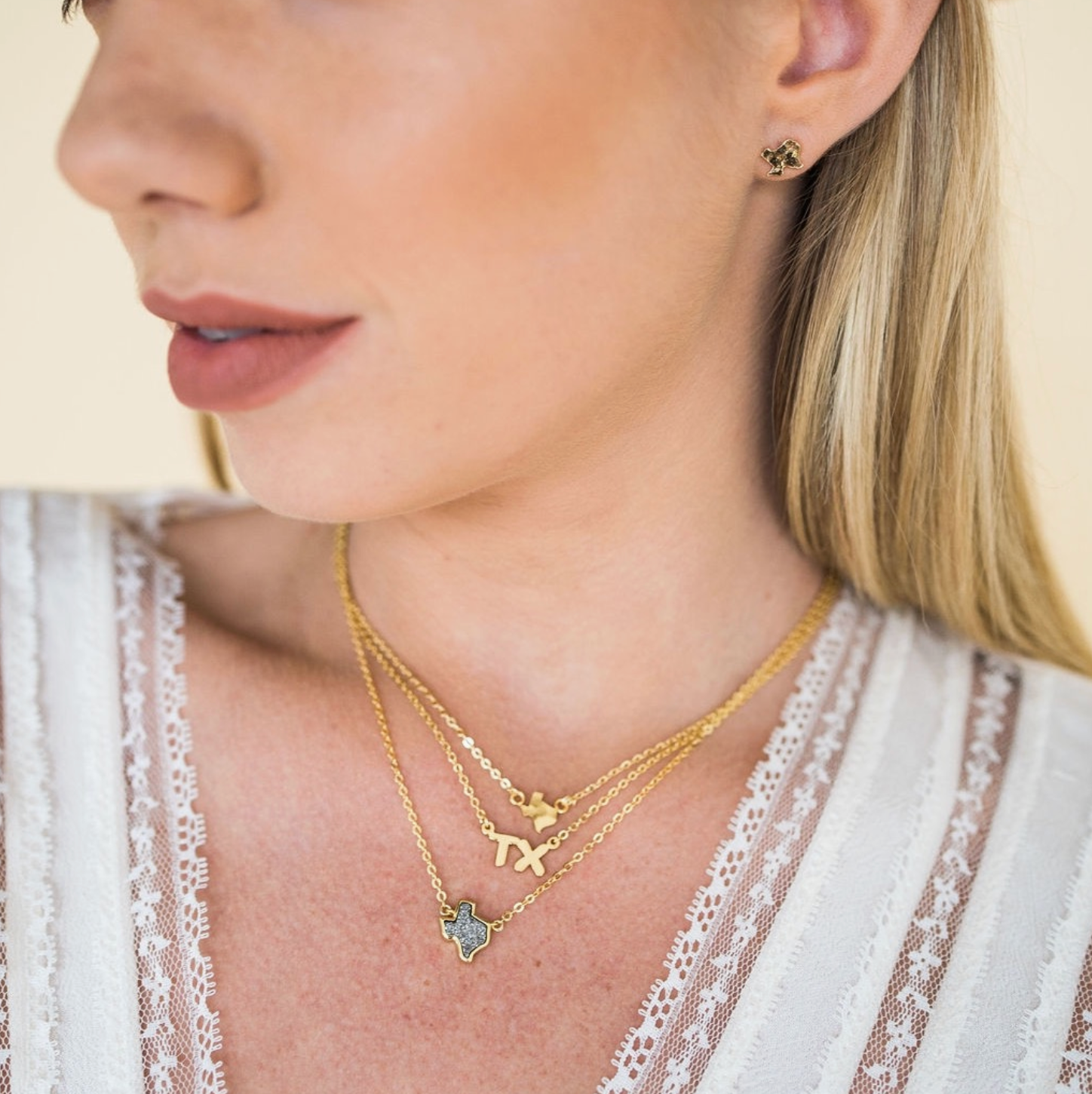 18K Gold Texas Druzy Necklace in Silver