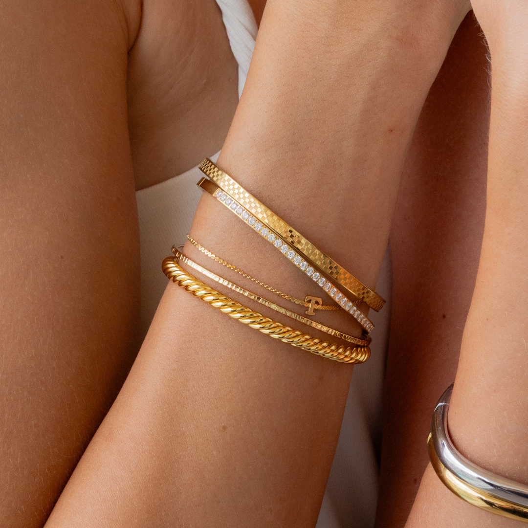 Waterproof Gold Dainty Initial Bracelet - Set of 16