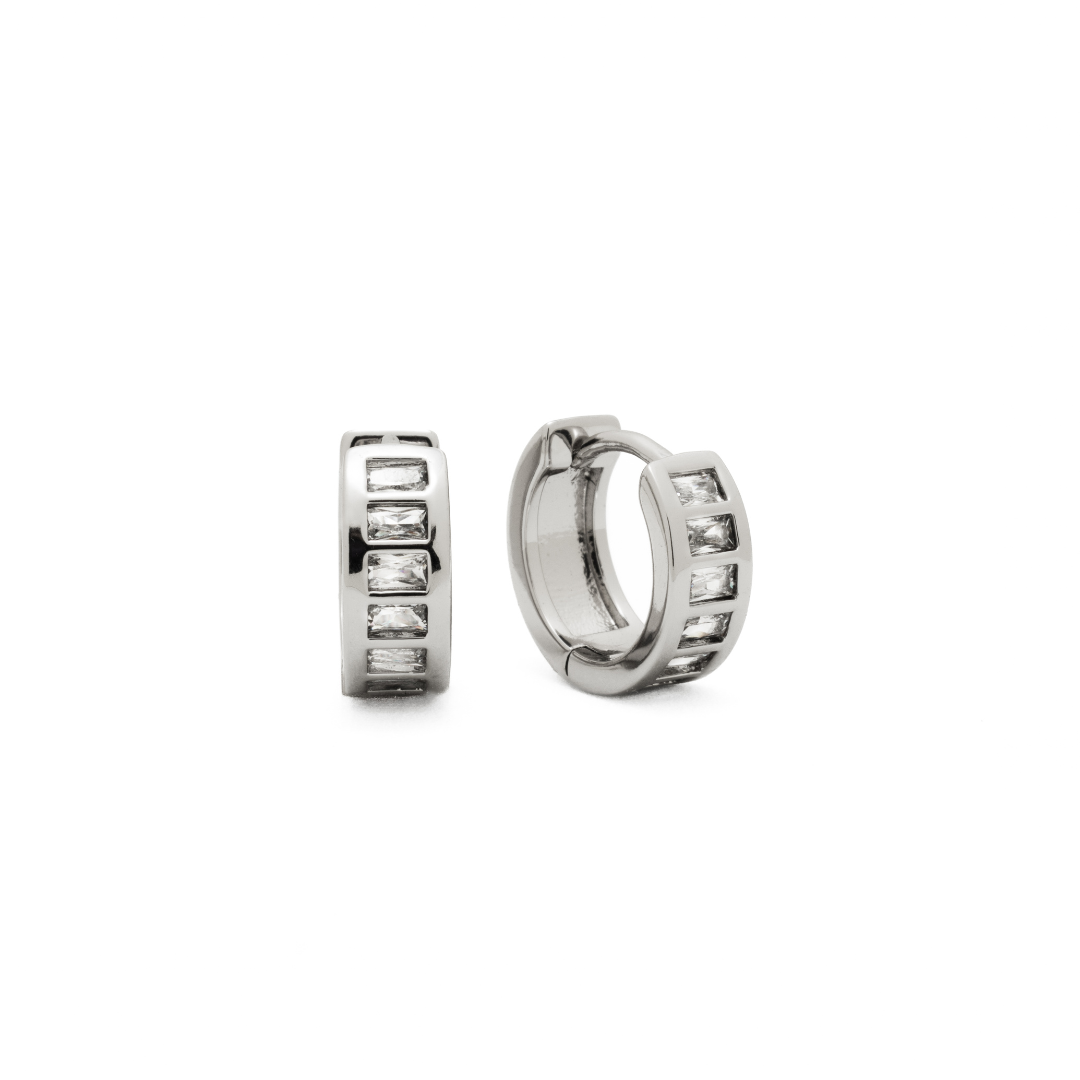 Silver Baguette Huggie Earrings