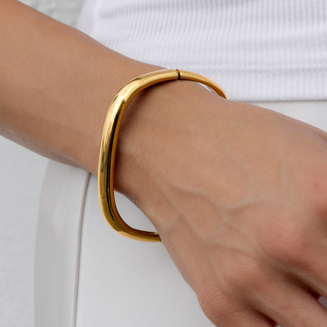 Waterproof Gold Square Cuff Bangle