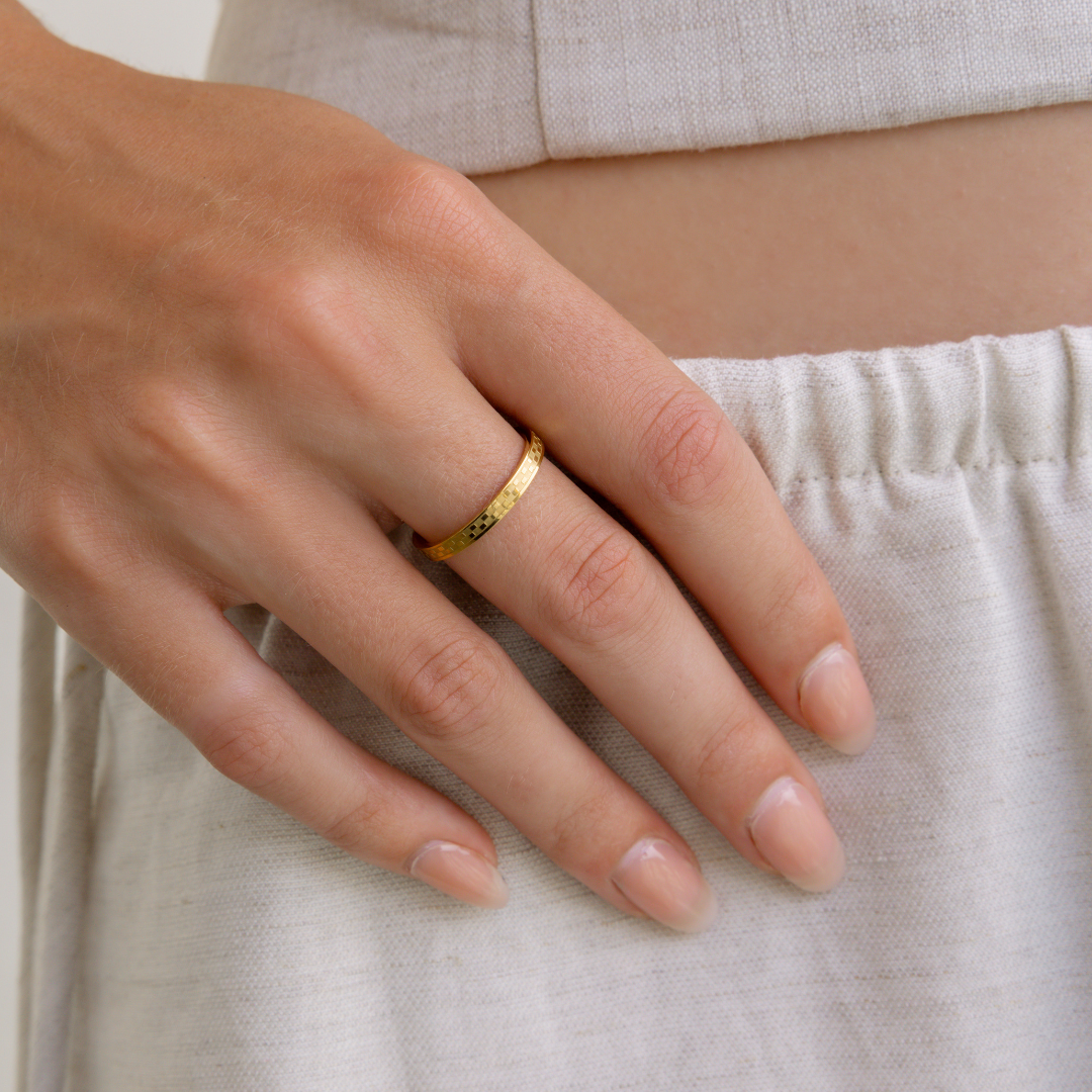 Chess Waterproof Gold Textured Ring