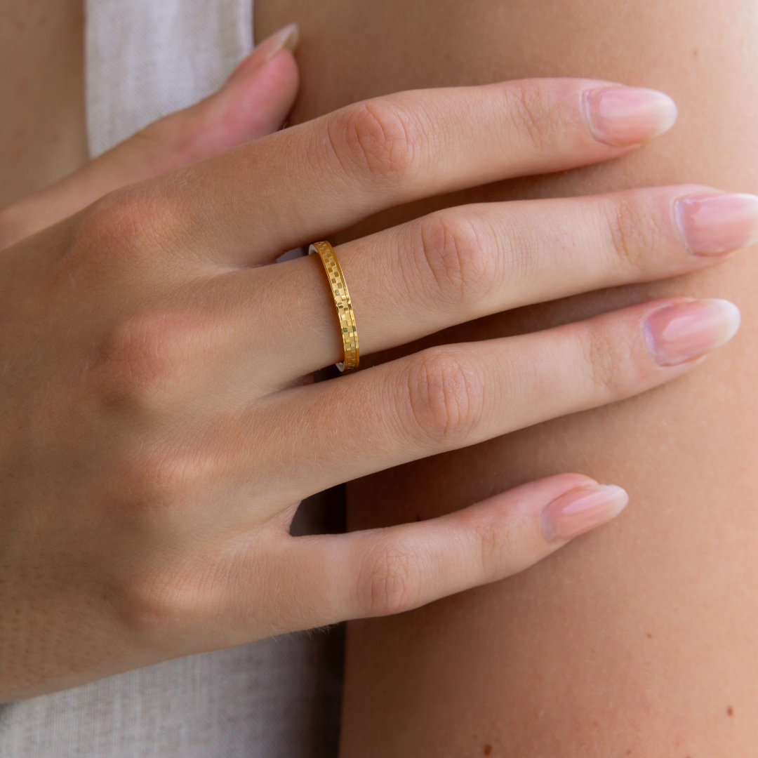 Chess Waterproof Gold Textured Ring