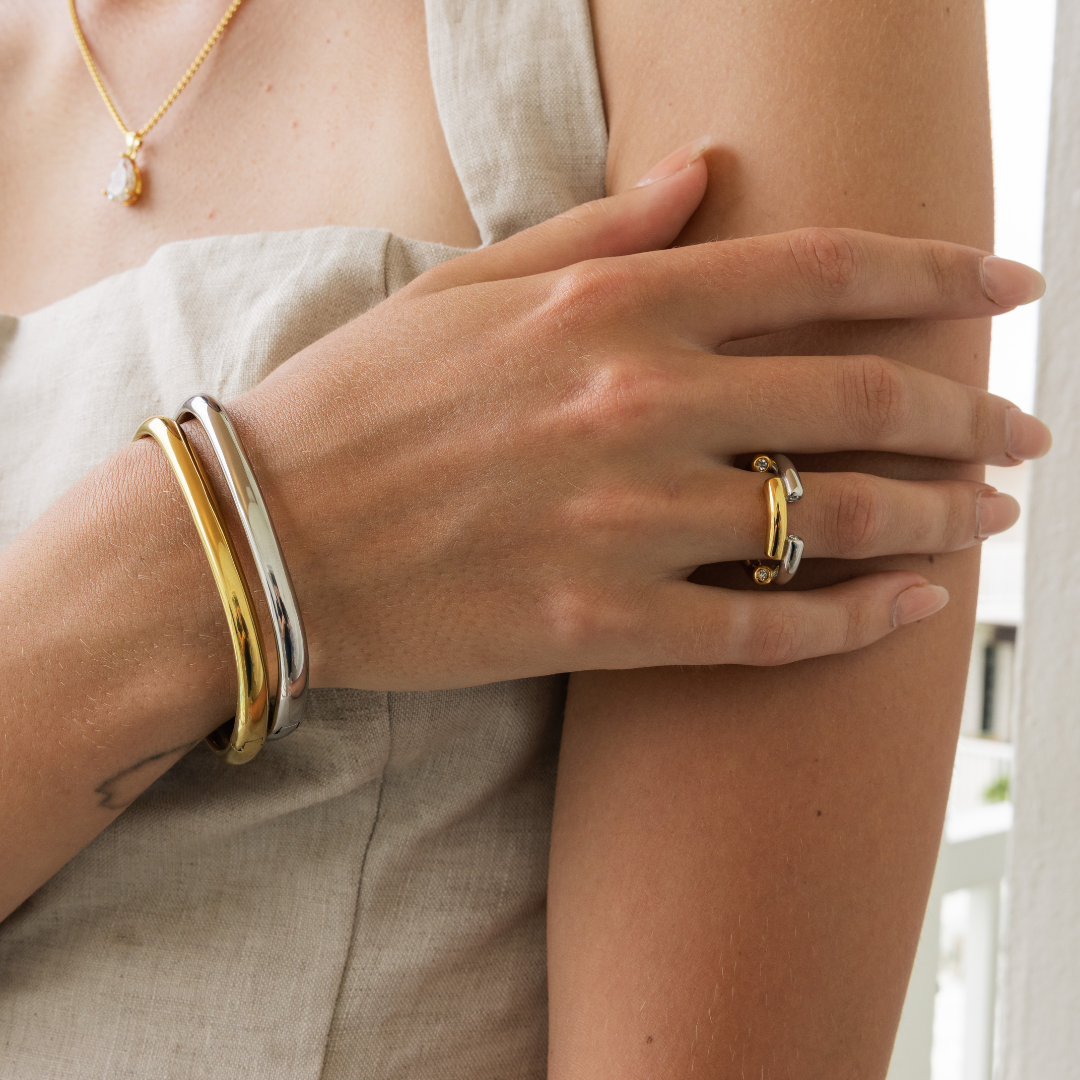 Waterproof Gold Square Cuff Bangle