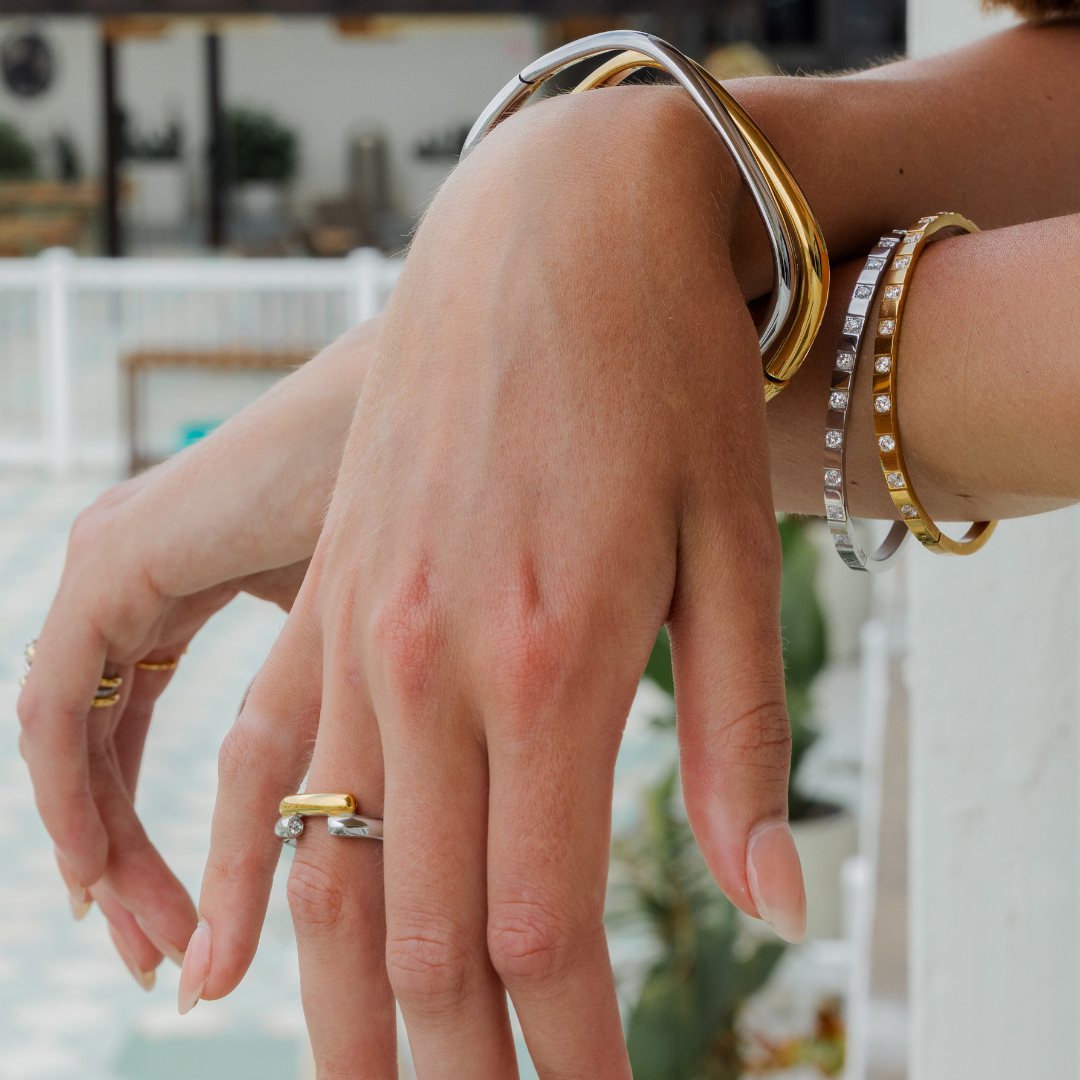 Waterproof Gold Square Cuff Bangle