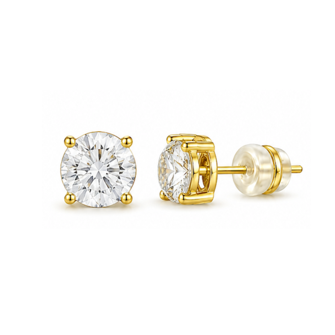 8mm Round Diamond Studs Gold
