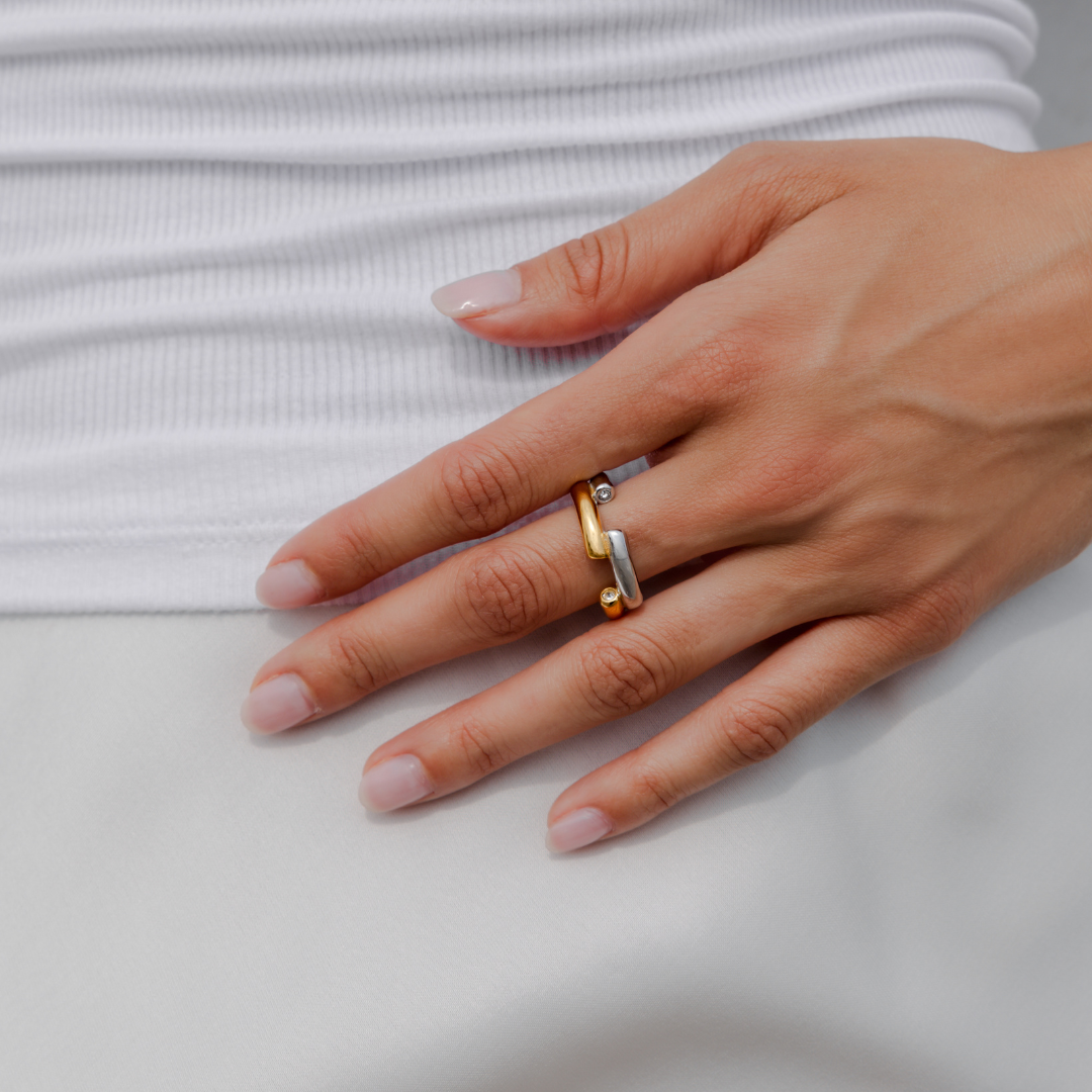 Waterproof Two-Tone Crystal Tennis Statement Ring