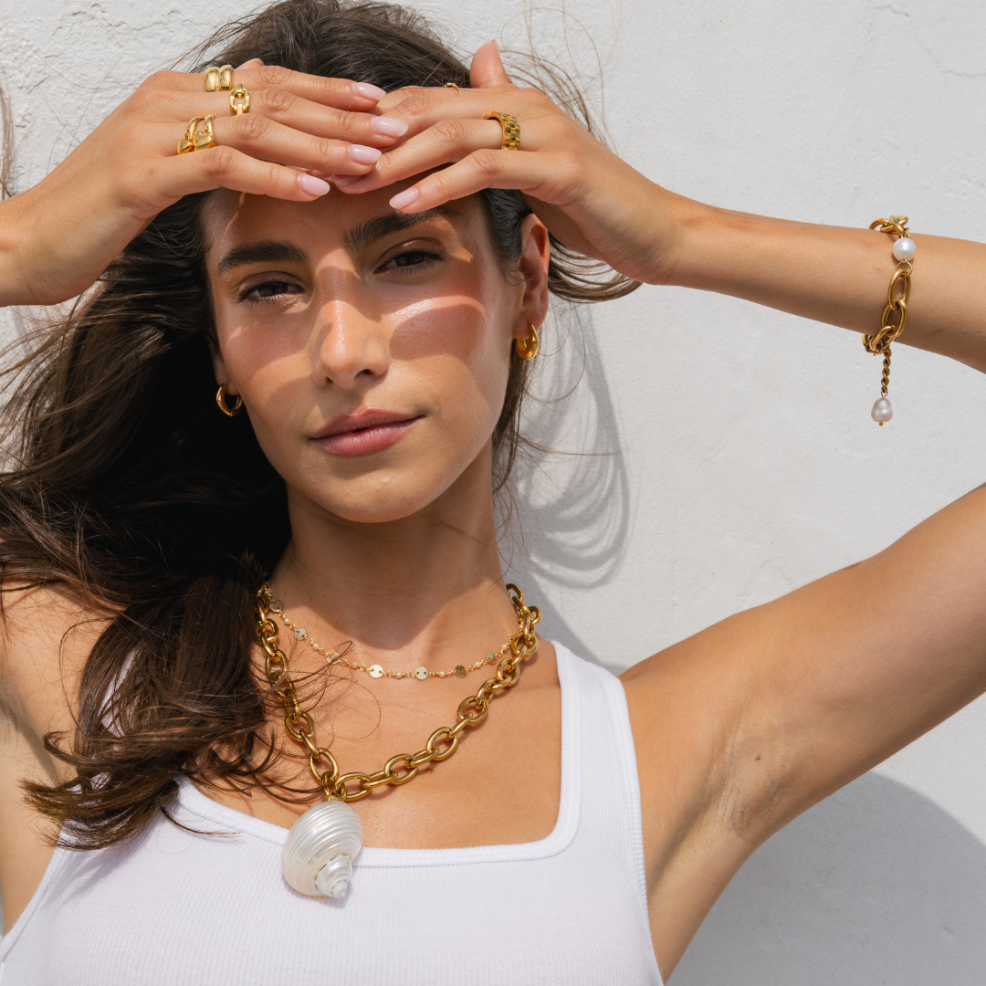 Waterproof Gold Chunky Pearl Chain Bracelet