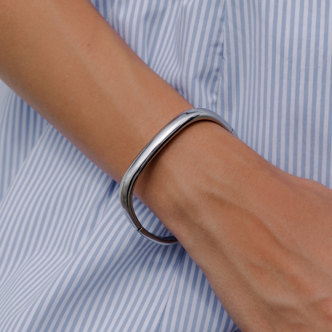 Waterproof Silver Square Cuff Bangle