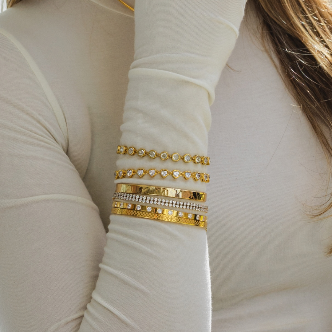 Waterproof Gold Structured Tennis Bangle