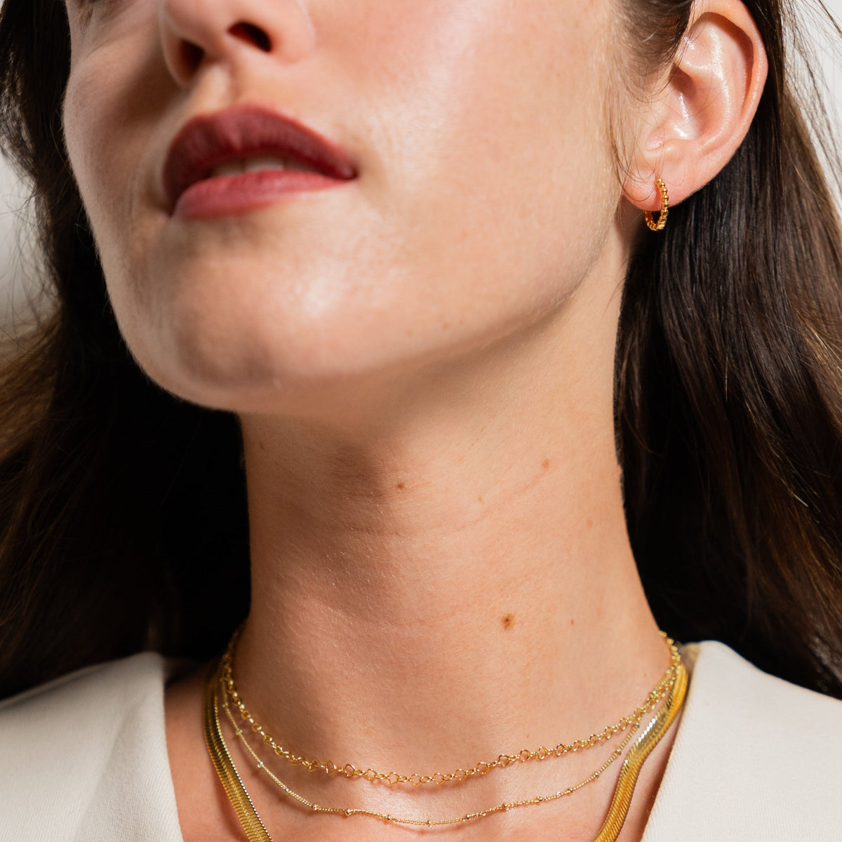 18K Gold Dainty Beaded Hoops