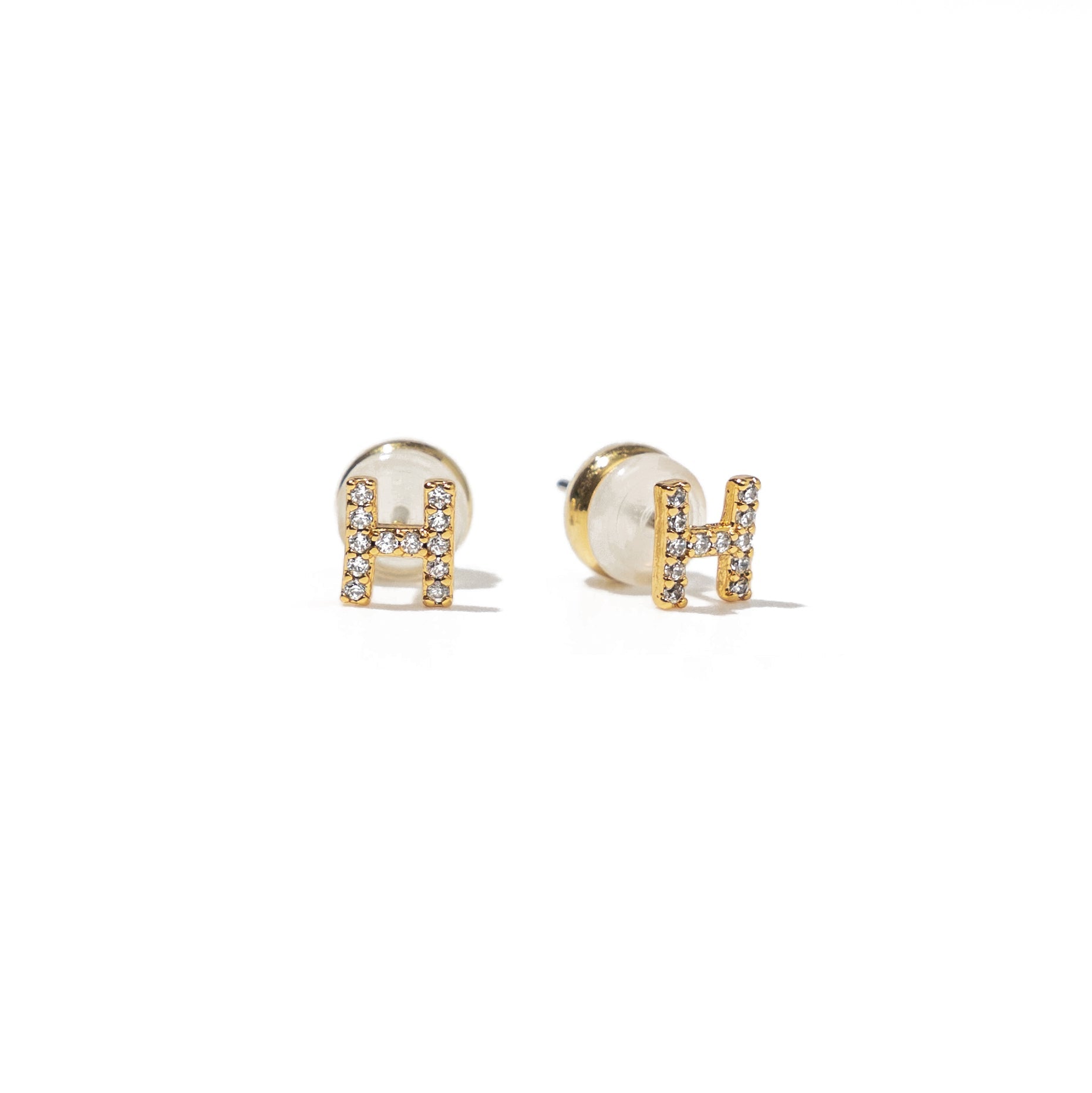 18K Gold Shiny Initial Studs