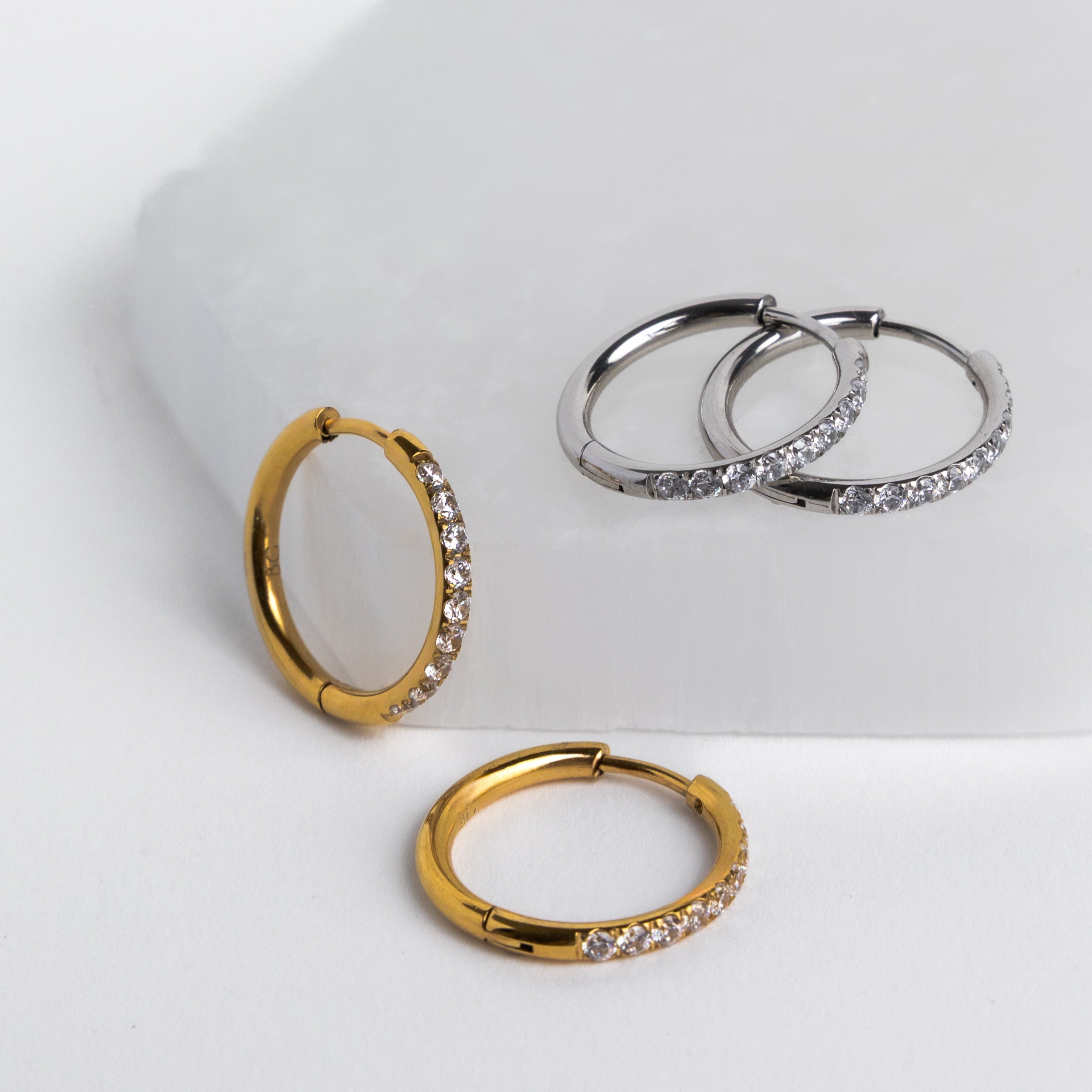 18mm Silver Diamond Hoops