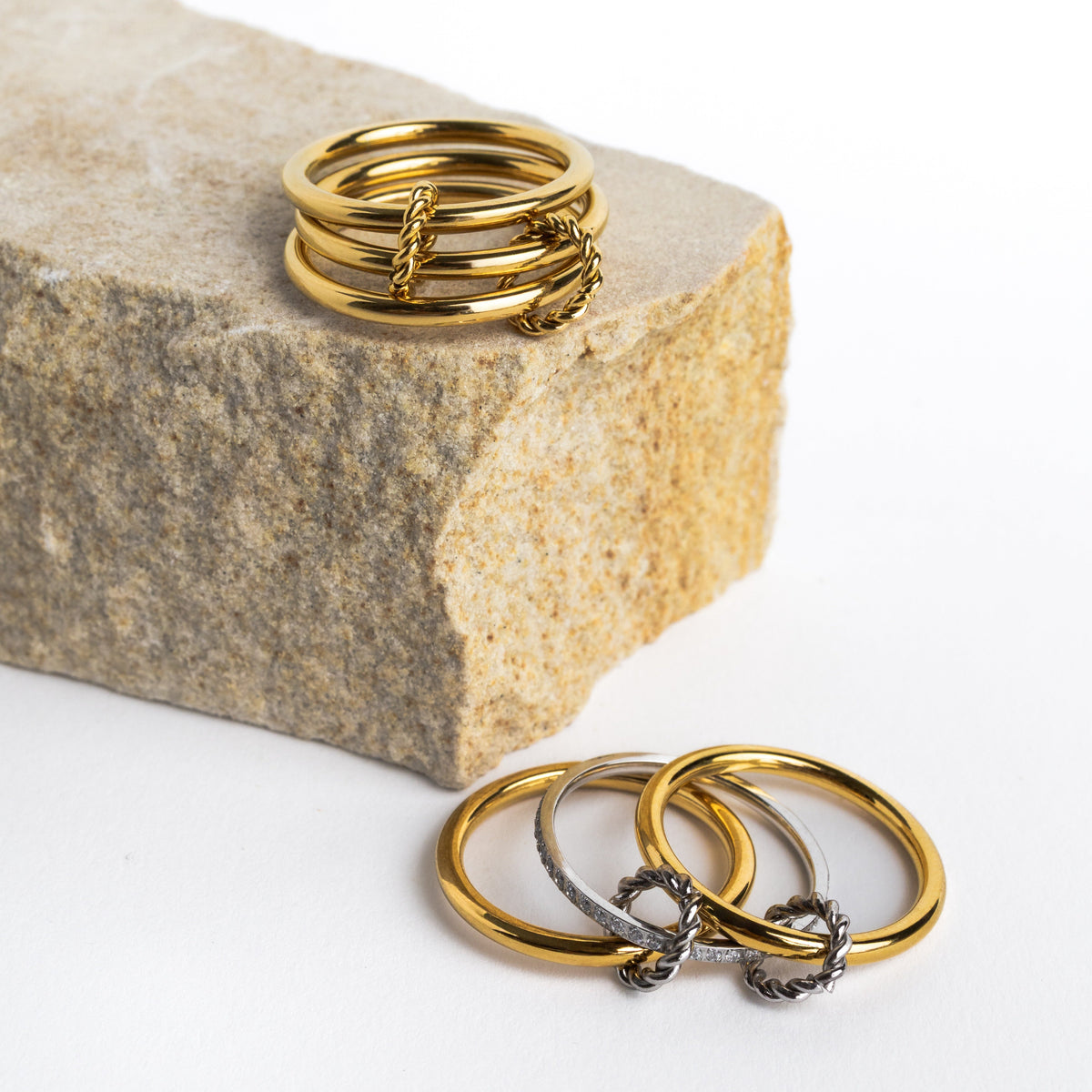 Waterproof Gold Triple Stacked Ring