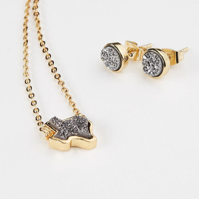 18K Gold Texas Druzy Necklace in Silver