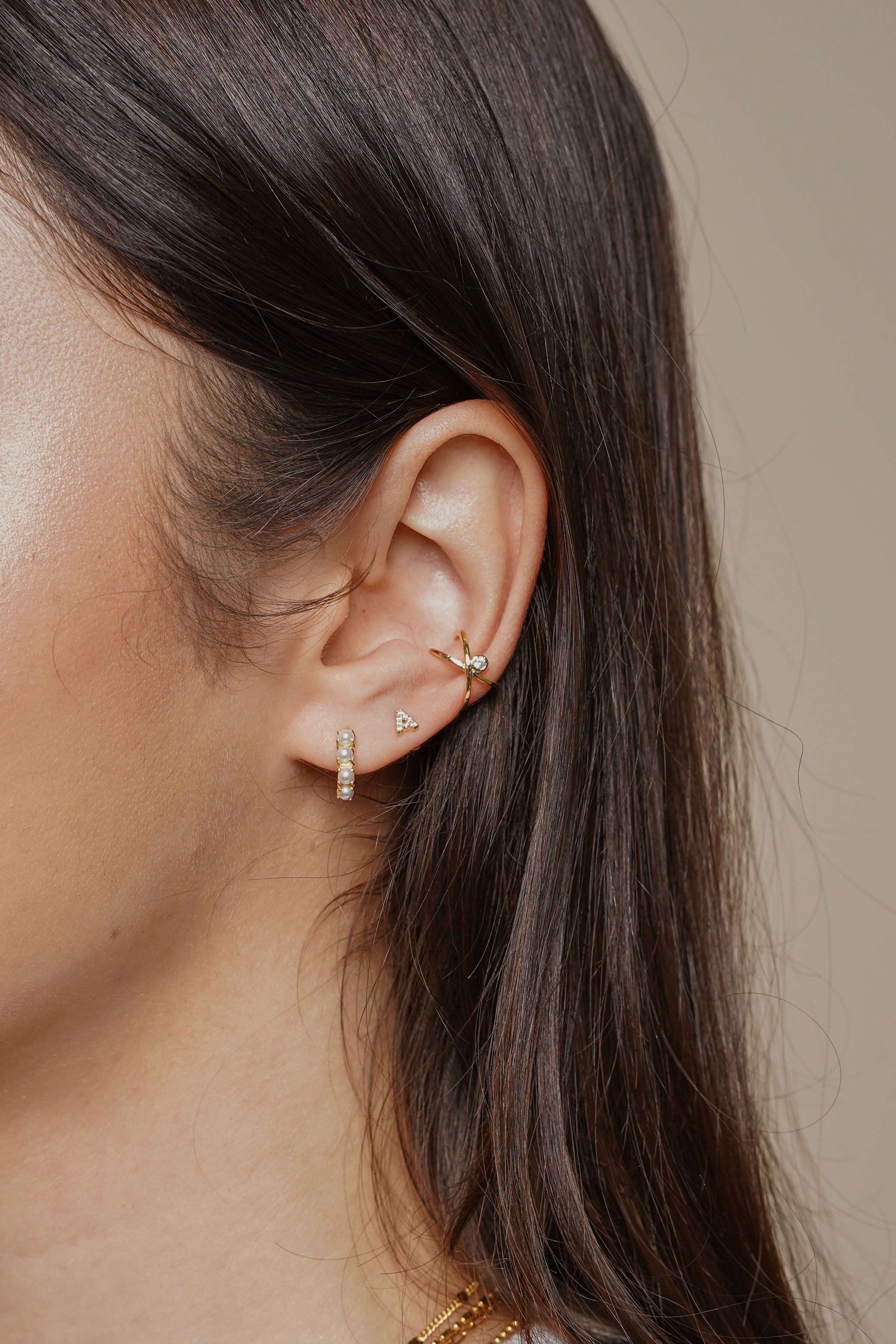 18K Gold Small Shiny Initial Studs