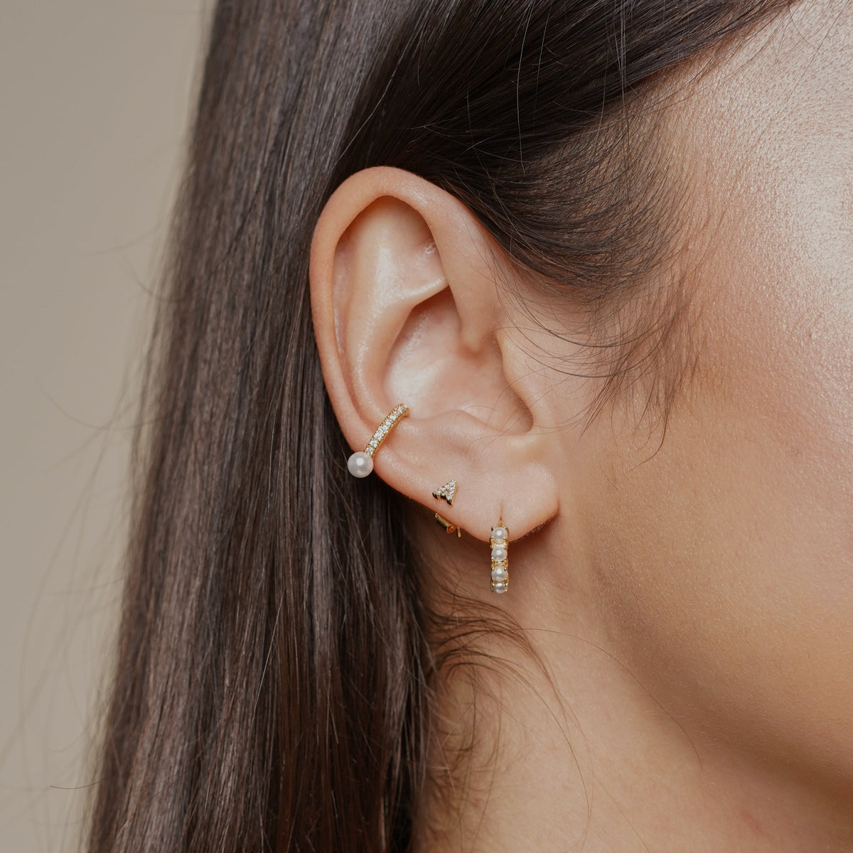 14K Gold Pearl Ear Cuff