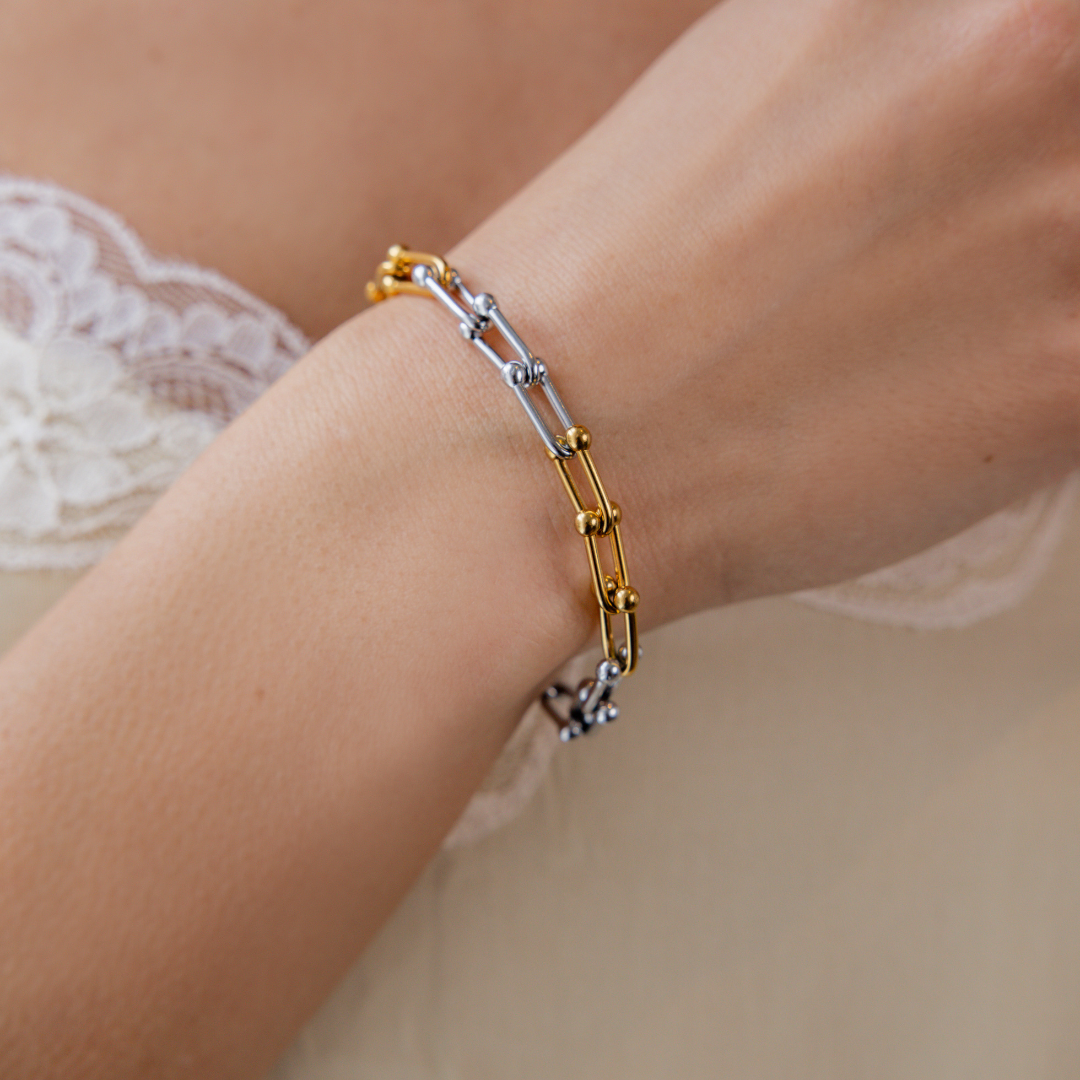 Waterproof Two Tone Chain Bracelet