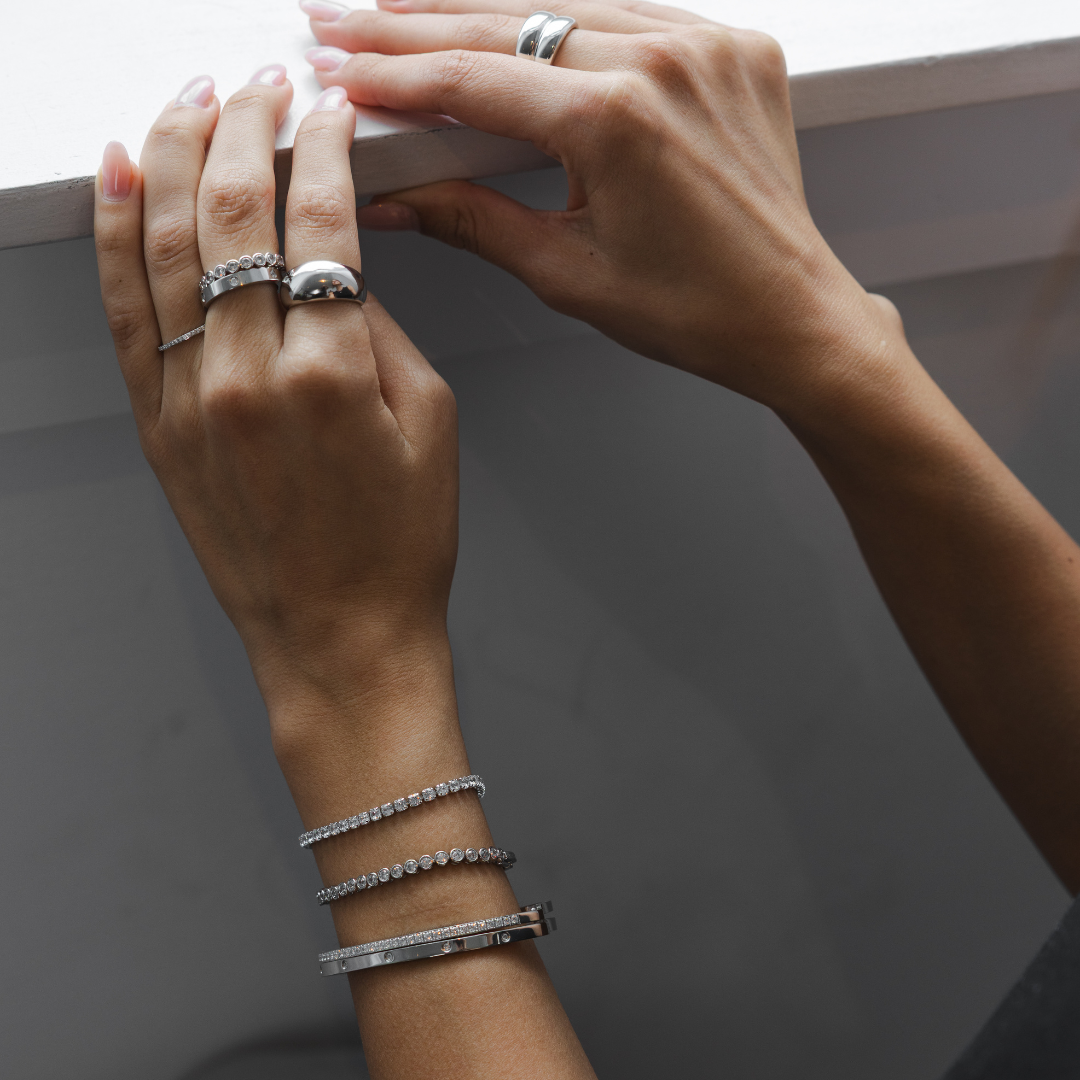Waterproof Silver Tennis Ring Band