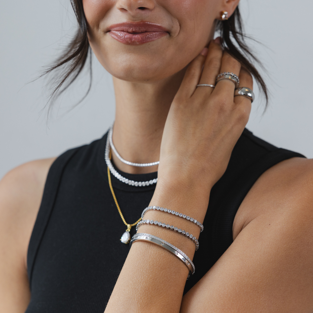 Waterproof Silver Tennis Bangle