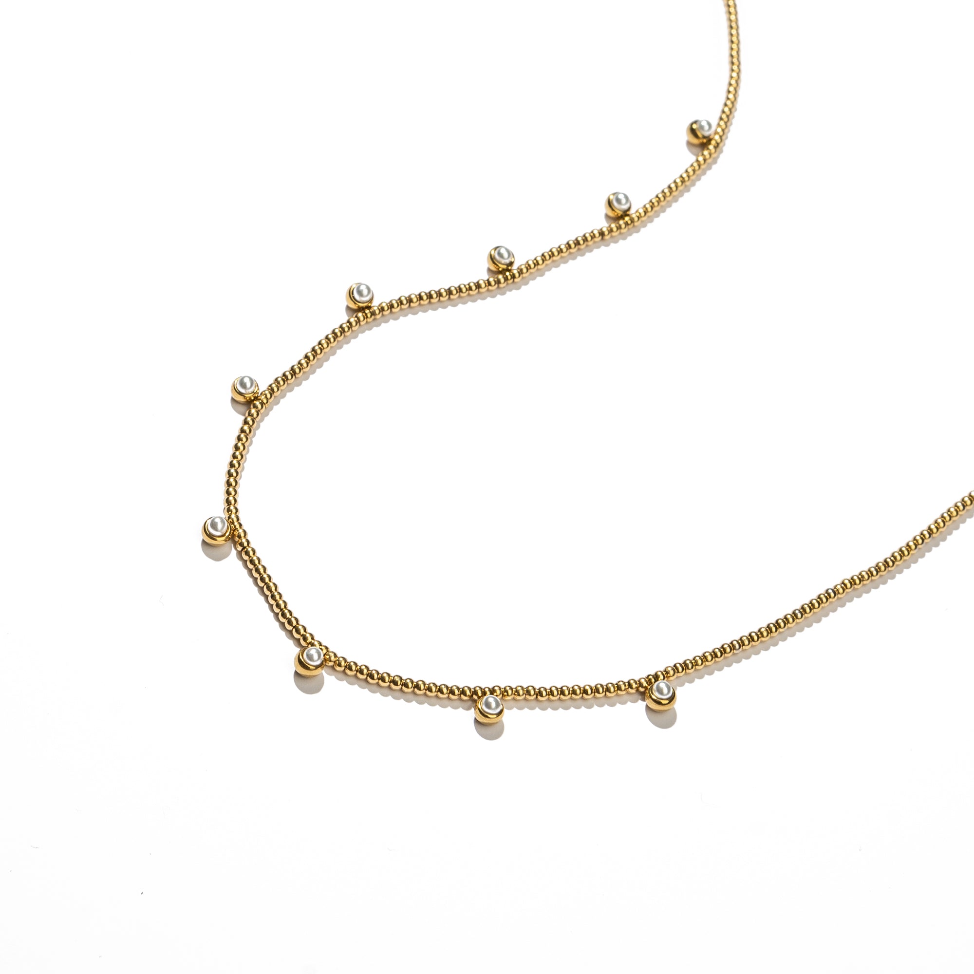 Waterproof Gold Beaded Pearls Necklace