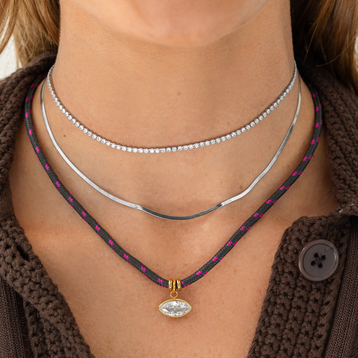 Paracord Necklace Gray and Pink