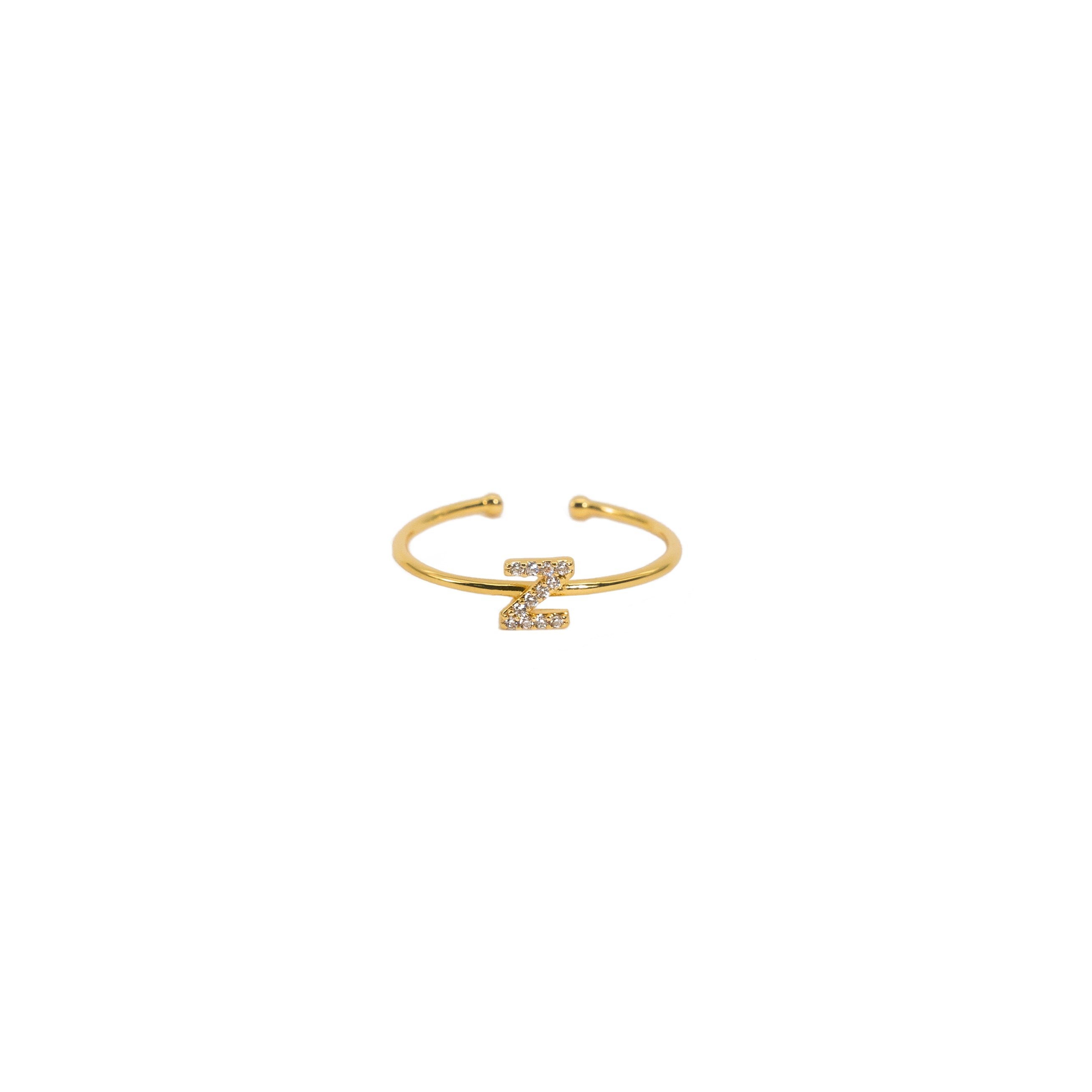 18K Gold Shiny Adjustable Initial Ring