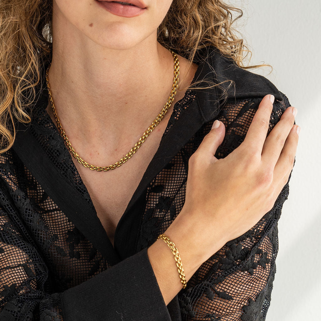 Waterproof Gold Squared Chain Necklace